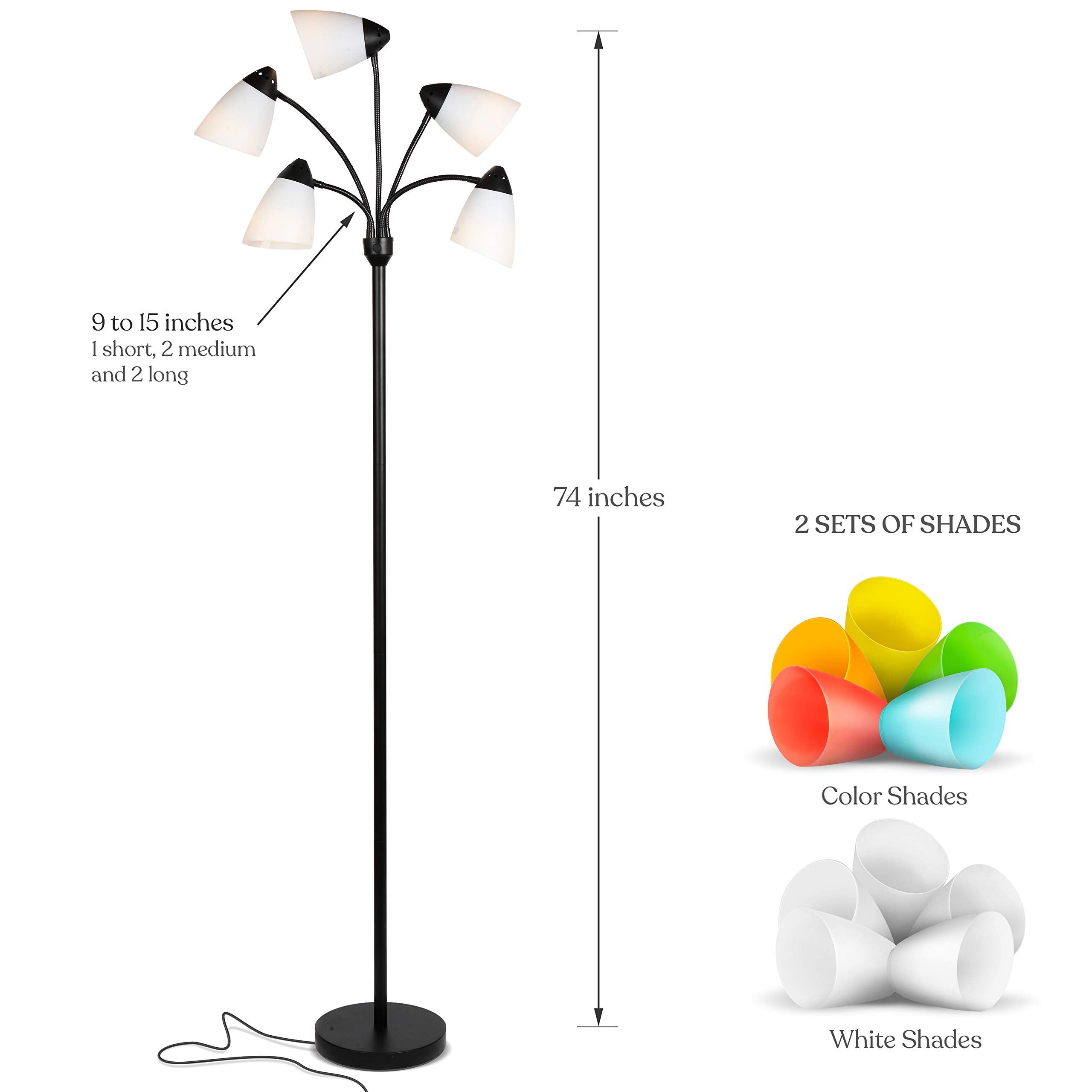 Brightech Medusa LED Floor Lamp - Multi-Head, Dimmable, Adjustable, Black, Model FL-MDSA-BLK