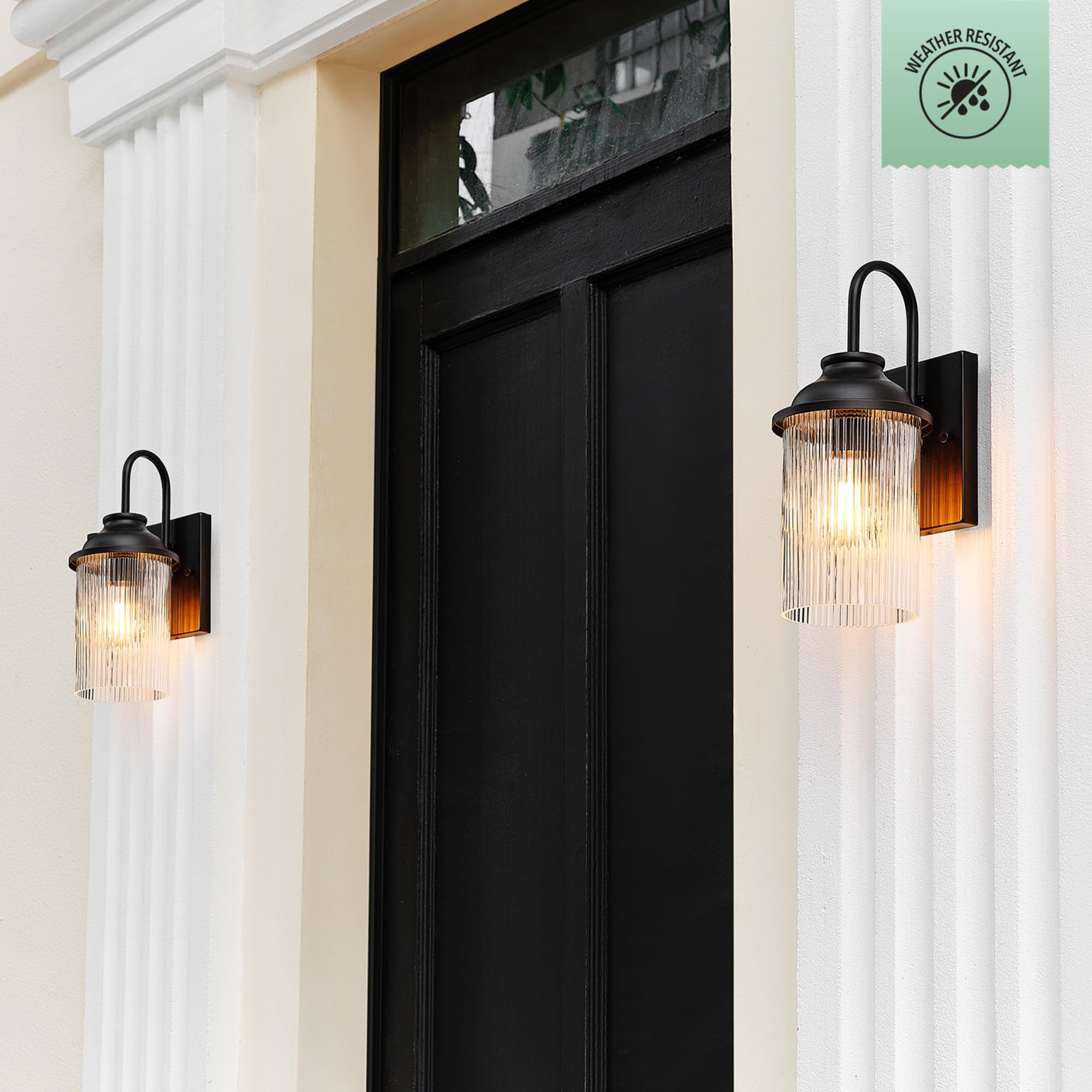 Globe Electric 1-Light Outdoor Wall Sconce, Matte Black, Ribbed Glass Shade, Model 60000027