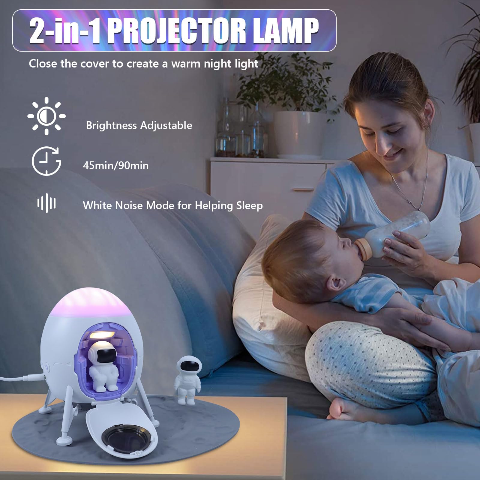 2win2buy Lander Astronaut Projector Night Light with Speaker, White, Model TYD-ZLQ-003, Ideal for Kids and Adults' Bedroom Decor