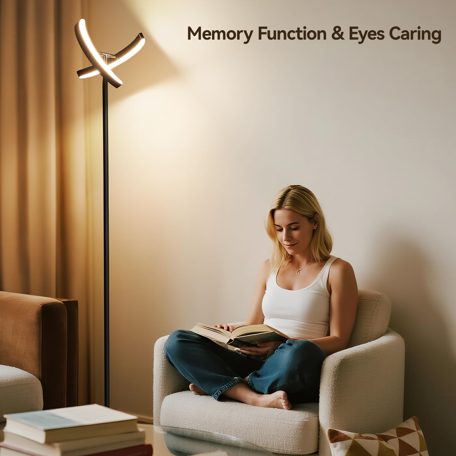 SUNMORY Floor Lamp with Remote, 28W/1600LM, Dimmable, 74in Tall, Iron, Black, Model FLD-032-XO