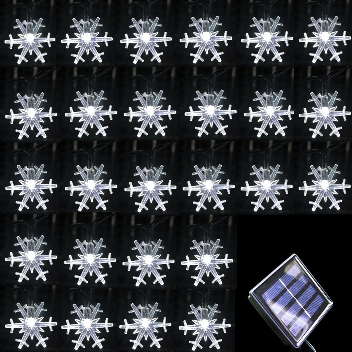 Inngree Solar Christmas Snowflake String Lights 36ft 60 LED 8 Modes Solar Fairy Outdoor Waterproof Powered String Lights for Gar