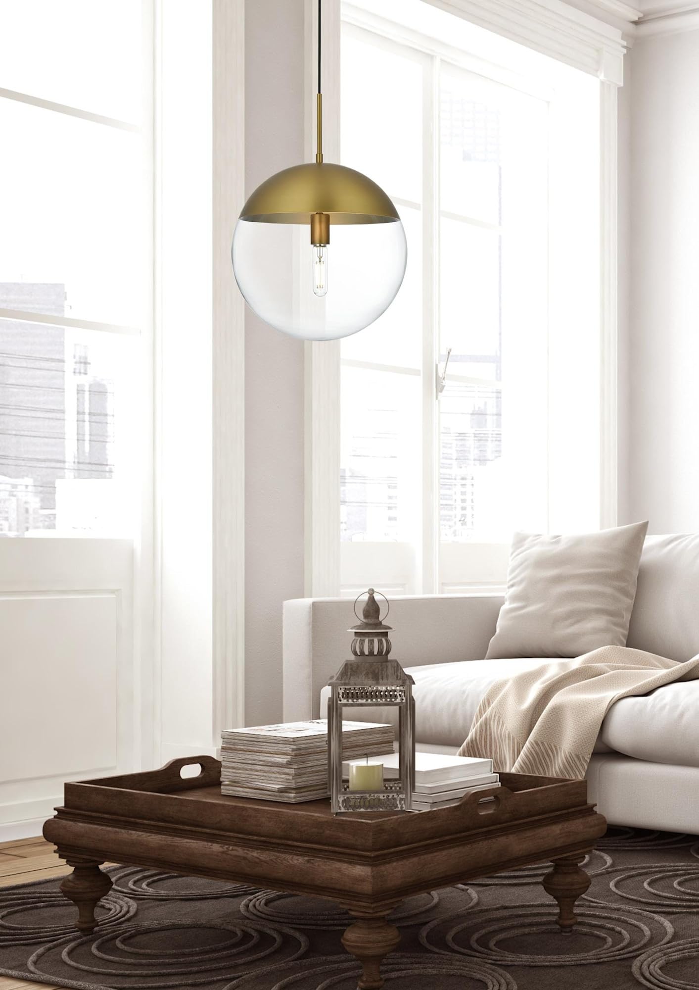 Living District Eclipse 1-Light Metal Pendant in Black and Clear