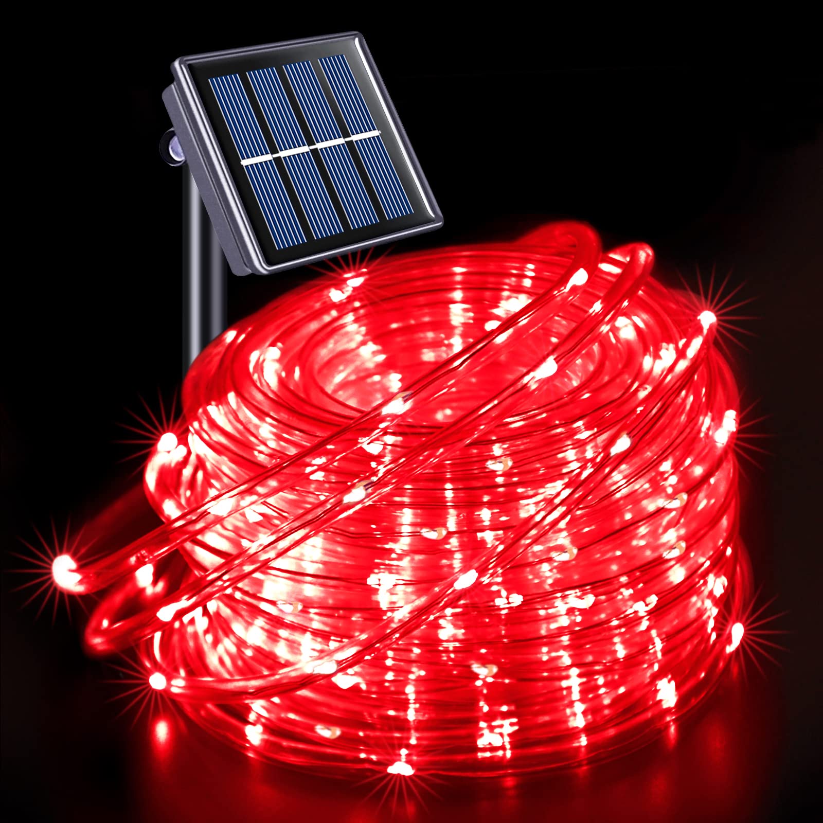 JMEXSUSS Solar Rope Lights, 200 LED, 66ft, Waterproof, Red Fairy Lights for Outdoor Use