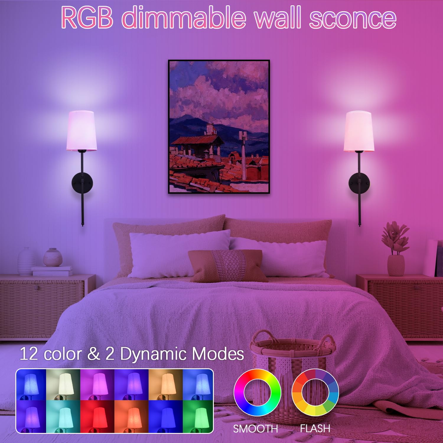 Troconce Wall Lights Battery Operated Wall Sconces Set Of 2, Black Rechargeable Wall Sconce With 15 Rgb Dimmable Detachable Bulb