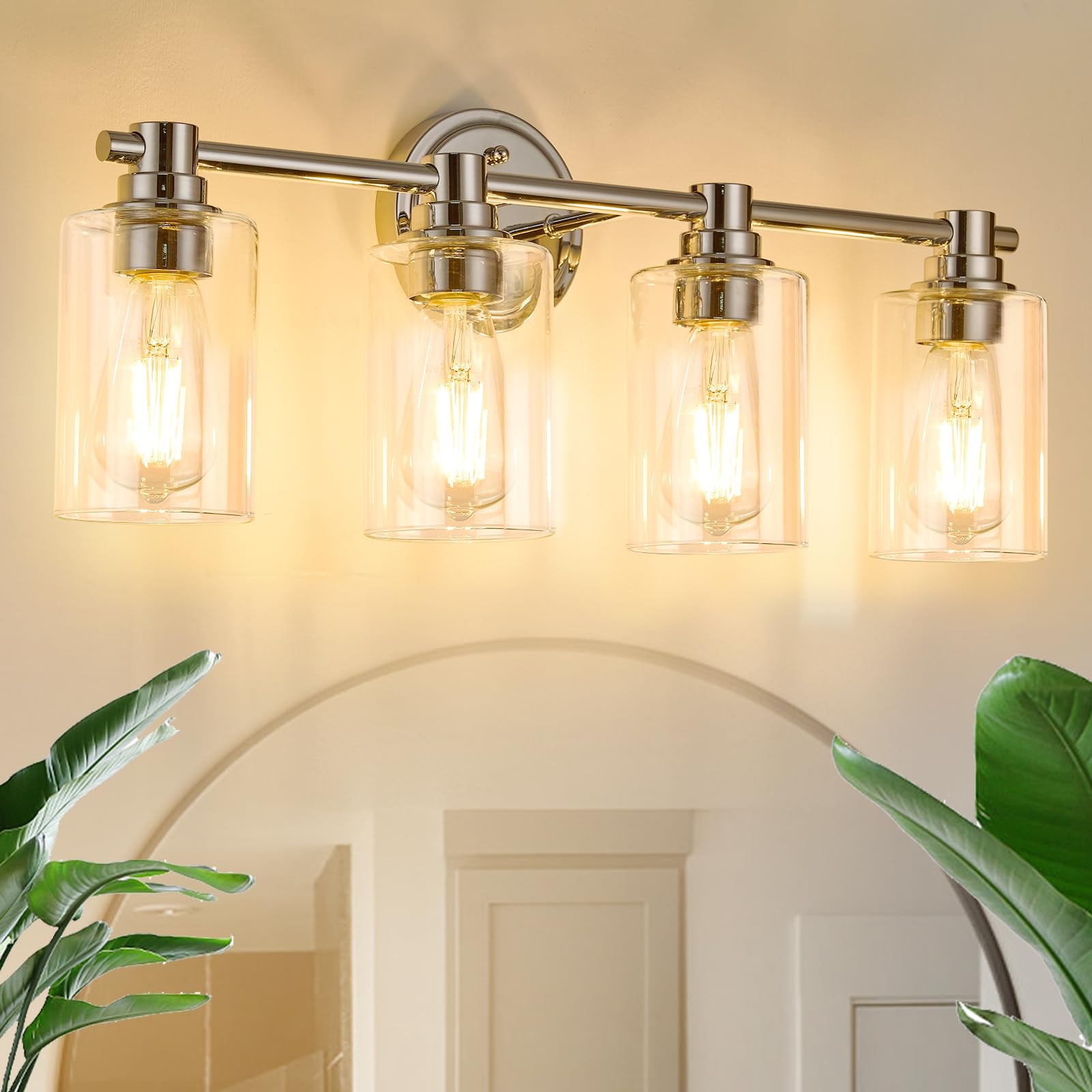 Alaislyc Chrome Bathroom Light Fixture - 4-Light Wall Sconce With Clear Glass For Vanity & Mirror