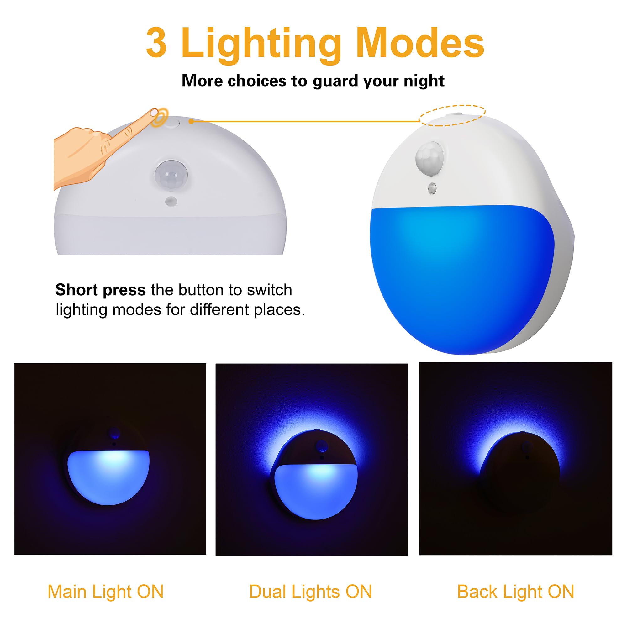 YUNLEX Motion Sensor Stair Lights 2 Pack, Dimmable Portable Night Light, Blue, Model NLS26