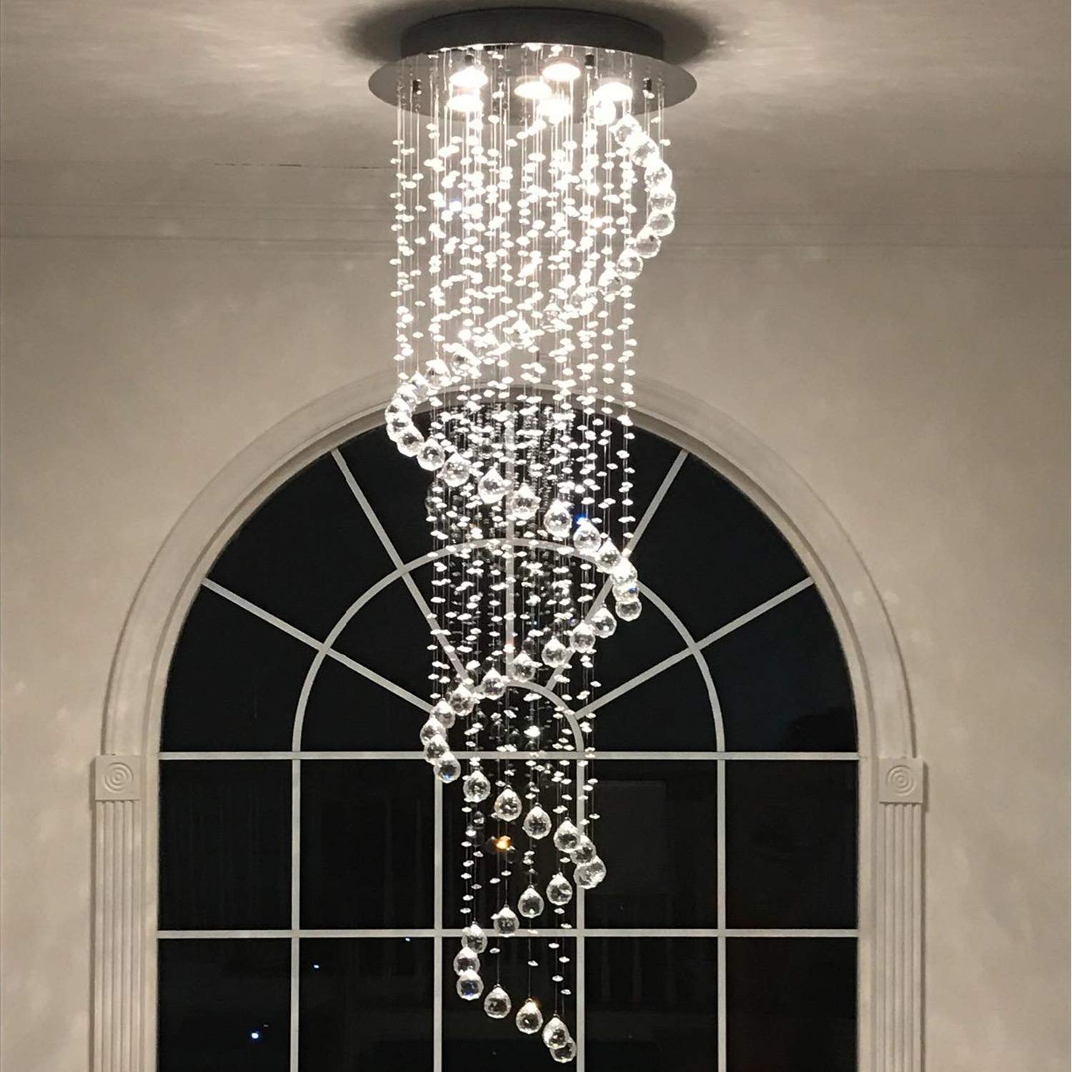 CRYSTOP Modern Contemporary Chandelier Lighting, Crystal, 6 Lights, D20in  x H61in , Silver, Luxury Drop Fixture for Foyer Dining Room Kitchen