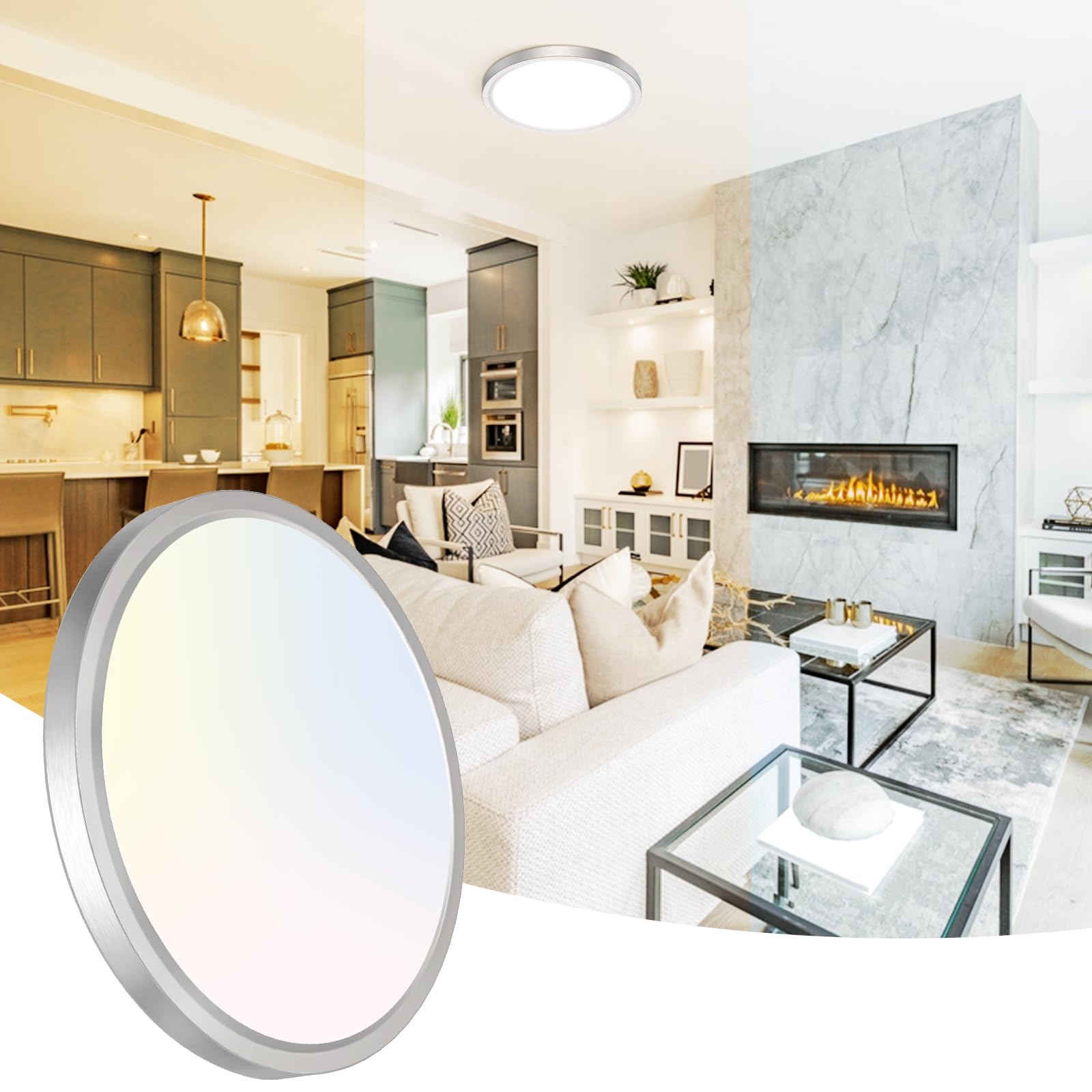 Peasur 12 Inch LED Ceiling Light Brushed Nickel 24W Adjustable 3000K/4000K/6500K Model CLS29A-NK