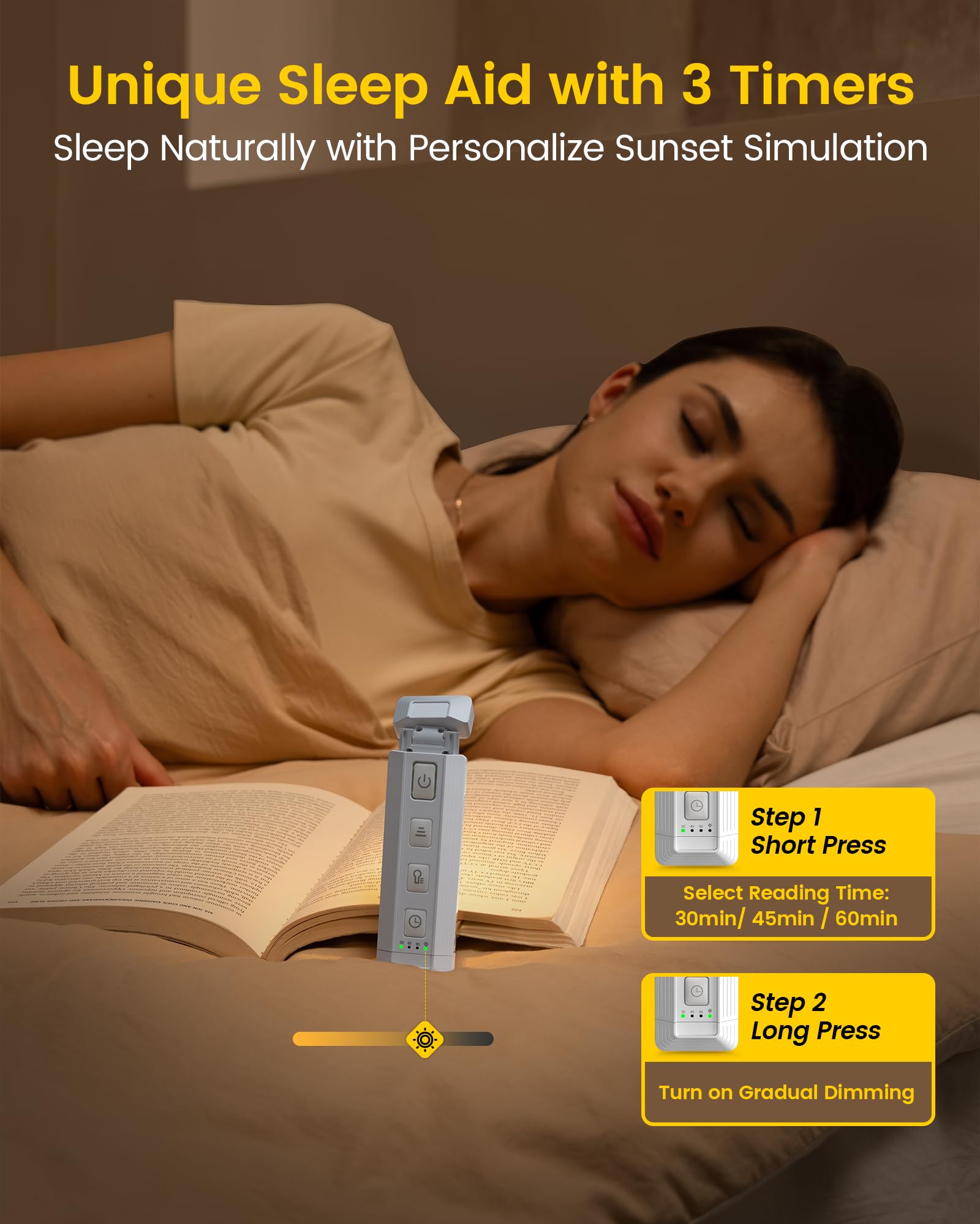 Glocusent Extendable Book Light, 5 Brightness Levels, 3 Colors, USB Rechargeable, 15.4*1.5*1.4in, White, Model GLCS