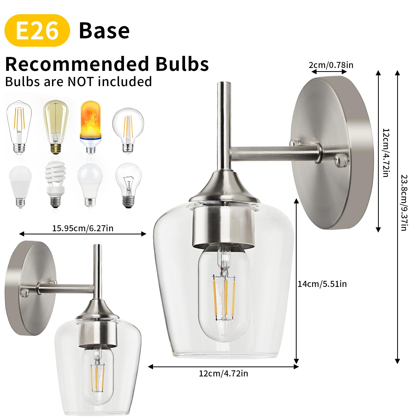 foucasal Bathroom Vanity Light Fixture 1-Light Brushed Nickel Metal with Clear Glass Shade ULB0046H-1SHANIE