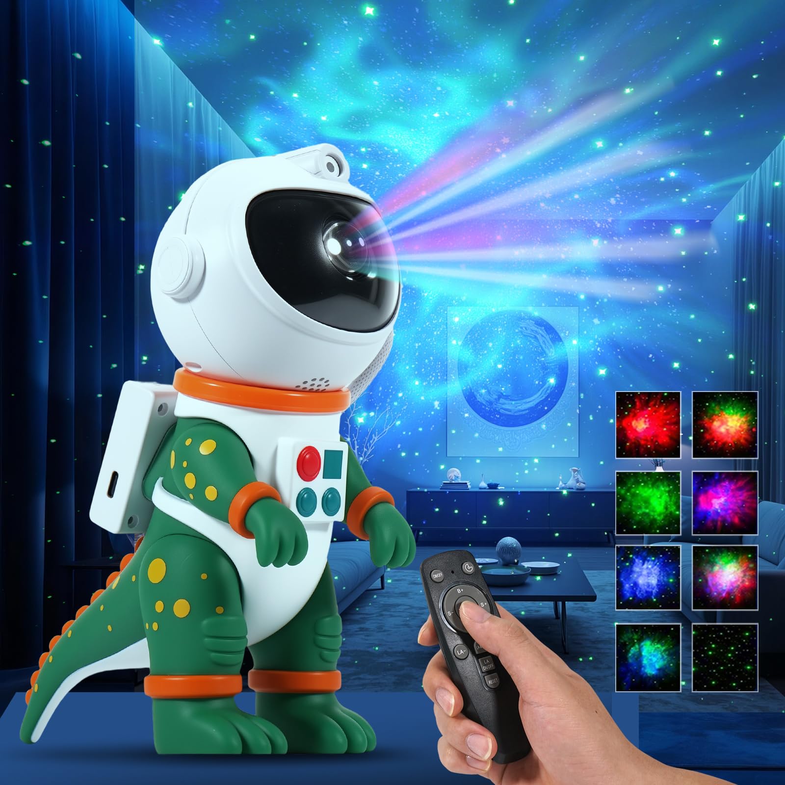 LOVME Galaxy Star Projection Night Light, Dinosaur Astronaut Space Projector with 8 Modes Starry Nebula Effects, Timer & Remote