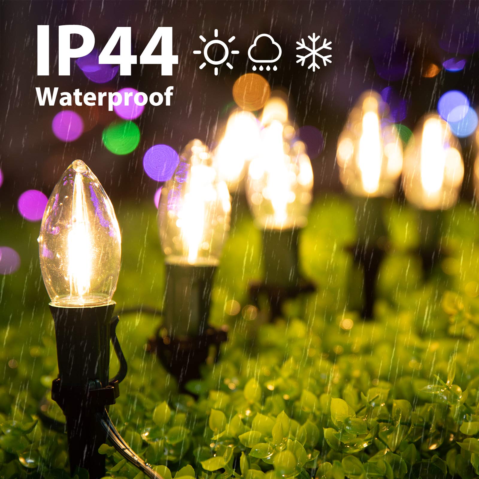 C9 Christmas Lights, 51.4Ft Christmas Pathway Lights Outdoor With 40 Led Bulbs And Stakes, Connectable Waterproof String Lights