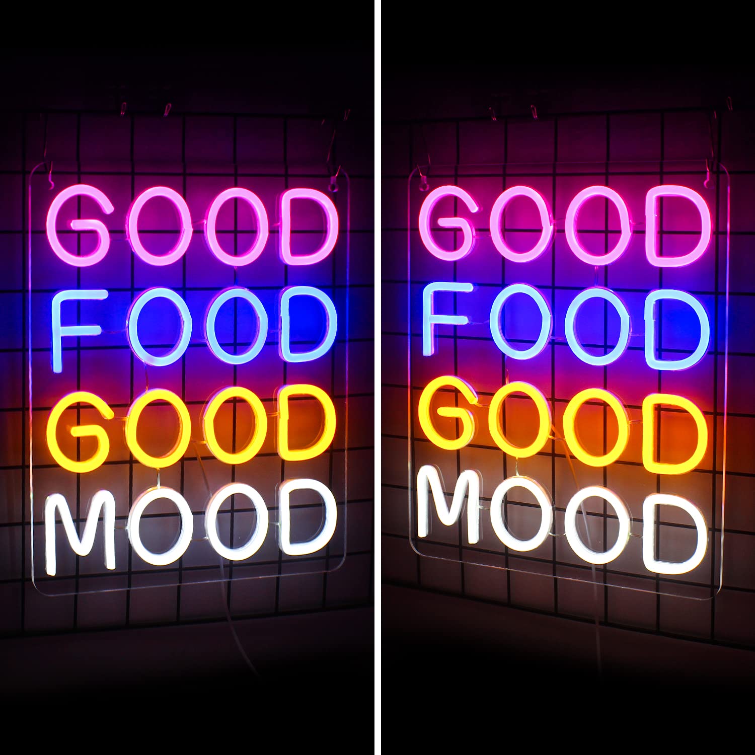Horseneon Neon LED Sign - Good Food Good Mood - USB Powered Wall Decor - Multicolour - Model Good Food Good Mood-1235