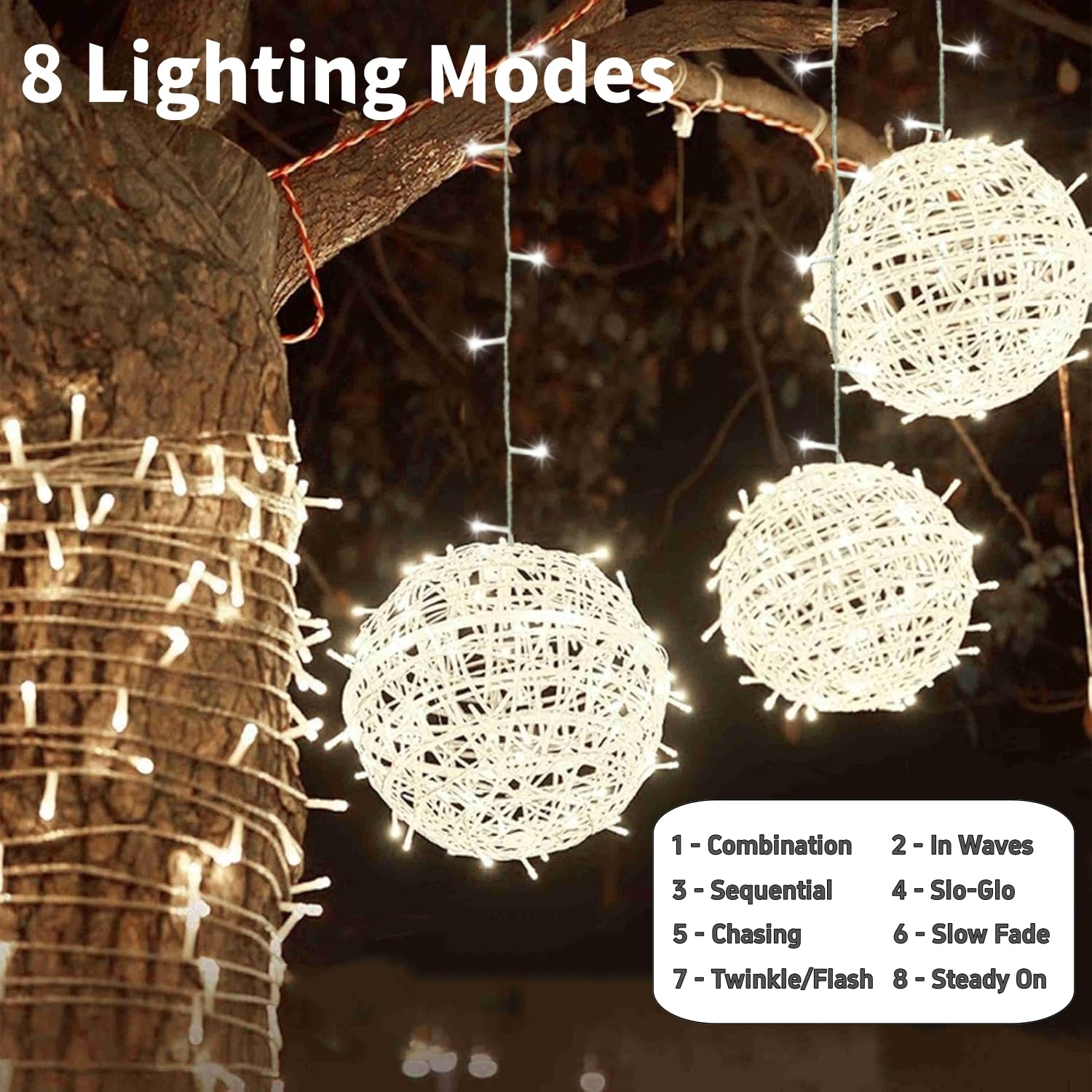 Outdoor Christmas Balls Lights 4 Pack Hanging 11.8&quot; Led Garden Sphere Tree Lights 8 Modes Waterproof String Lights With Memory Timer Plug For Party Yard Porch Eave Patio Home Decoration-Cool White