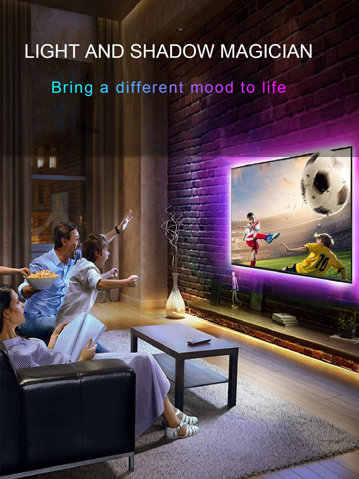 Kantutoe Led Tv Backlights, 13.1Ft Rgb Strip Lights, Music Sync, Bluetooth App & Remote, Usb Powered For 32-65 Tvs, Multicolor