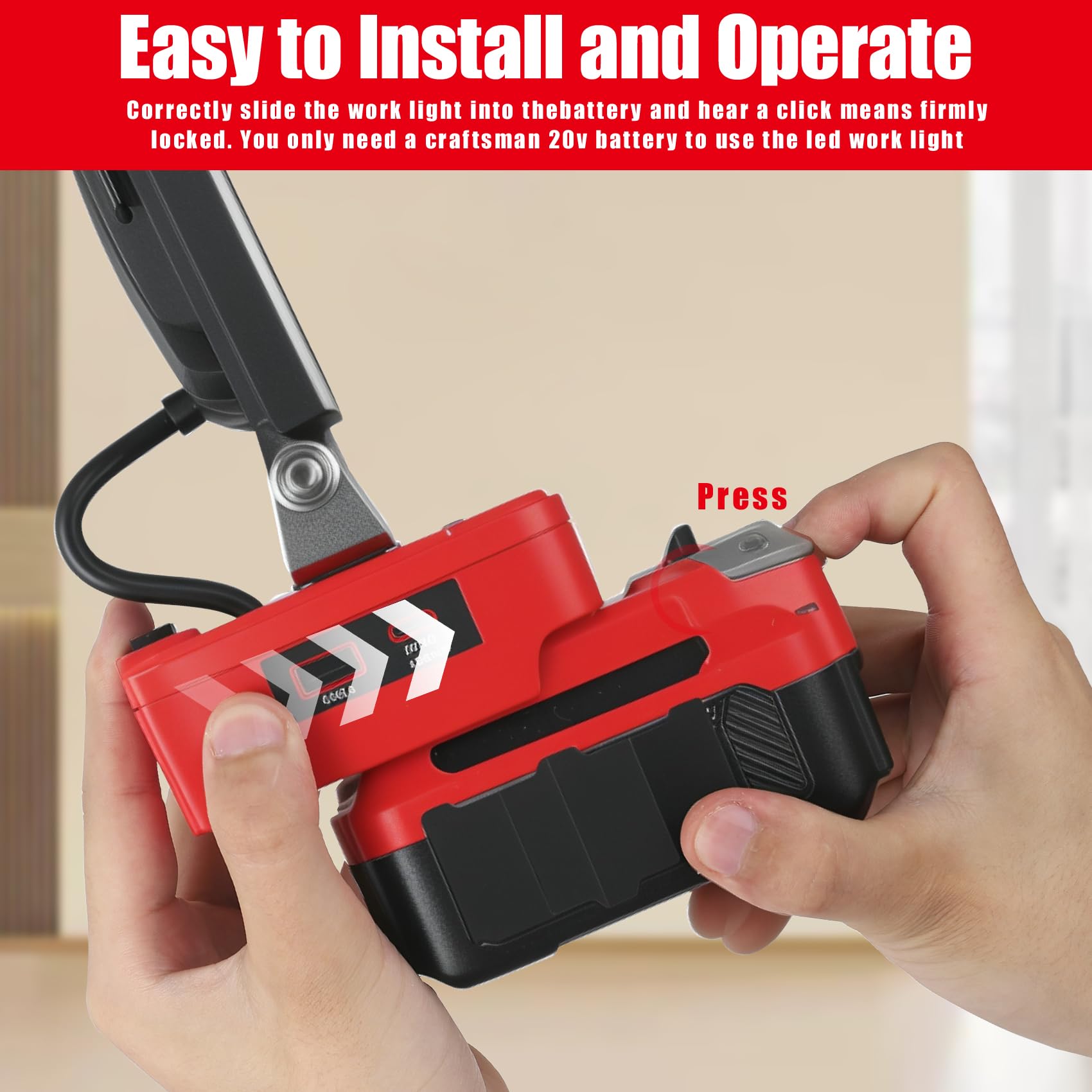 Fiihio Portable Led Work Light Compatible With Craftsman V20 Battery  48W 4200Lm Cordless Flood Light With Usb & Type-C Ports  Low Voltage Protection  For Job Site Lighting  Camping (No Battery)