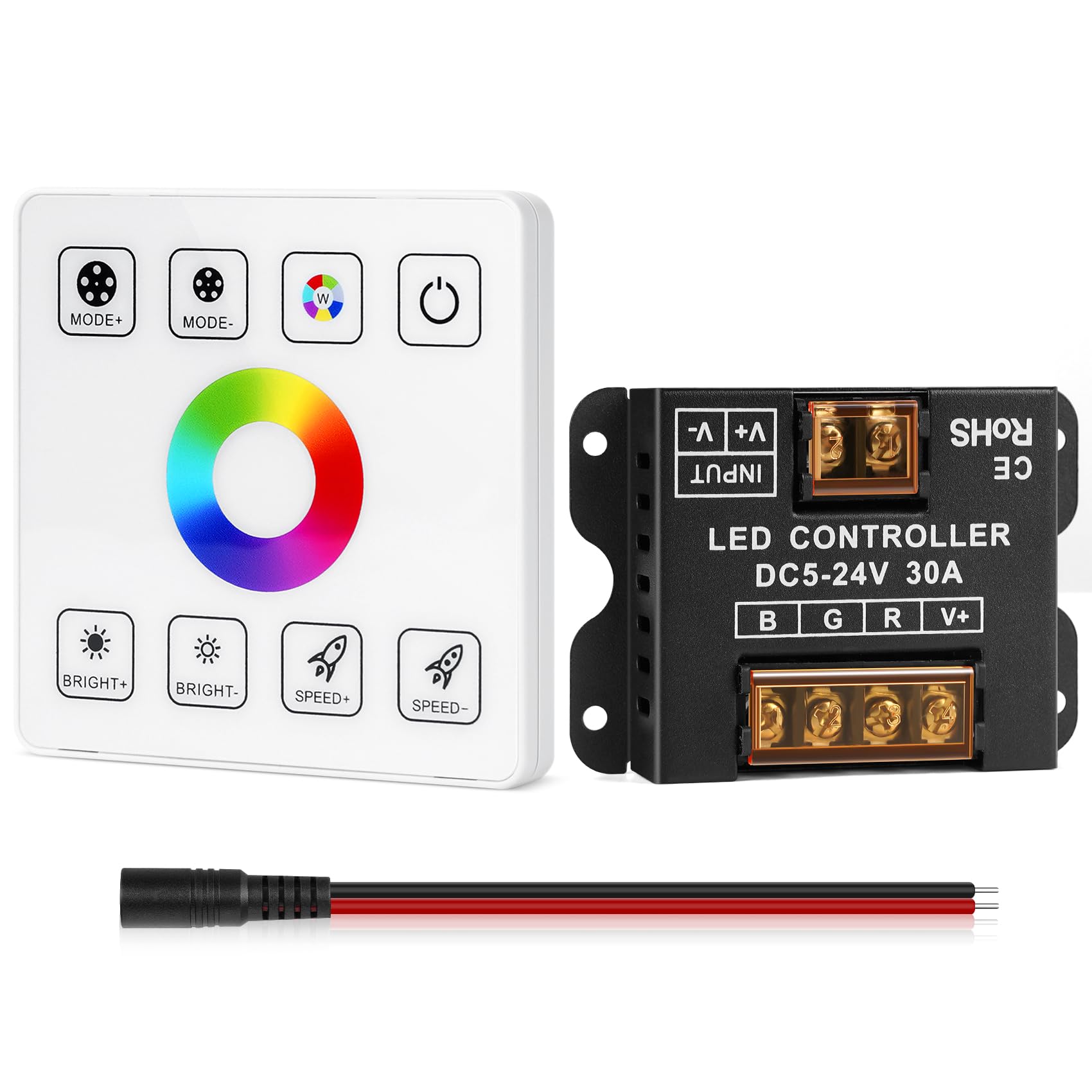 HOUHUI RF Touch Panel RGB LED Controller Kit  RGB LED Band Lights Controller with RF Wireless Remote  Dimmable Wall-Mounted Touch Panel Controller for 5V 12V 24V 4-PIN 5050 2835 3535 Light Bands COB