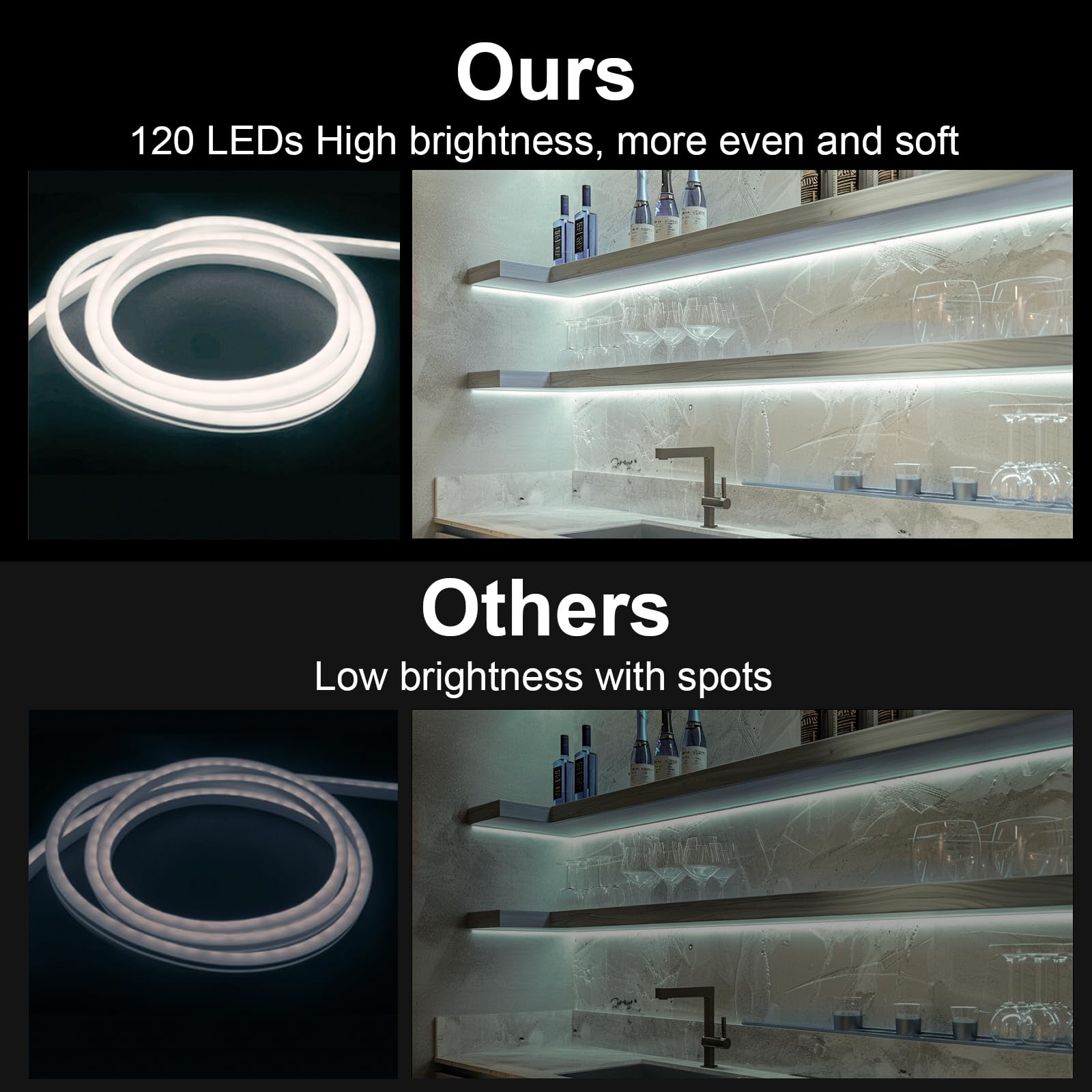 Lucienstar Neon Led Strip Lights, 12V Dc 600 Smd2835 16.4Ft/5M Ip65 Waterproof Dimmable Flexible Silicone Light Strip For Indoors, Outdoors, Bar, Atmosphere Decor (Cold White With Power Adapter)