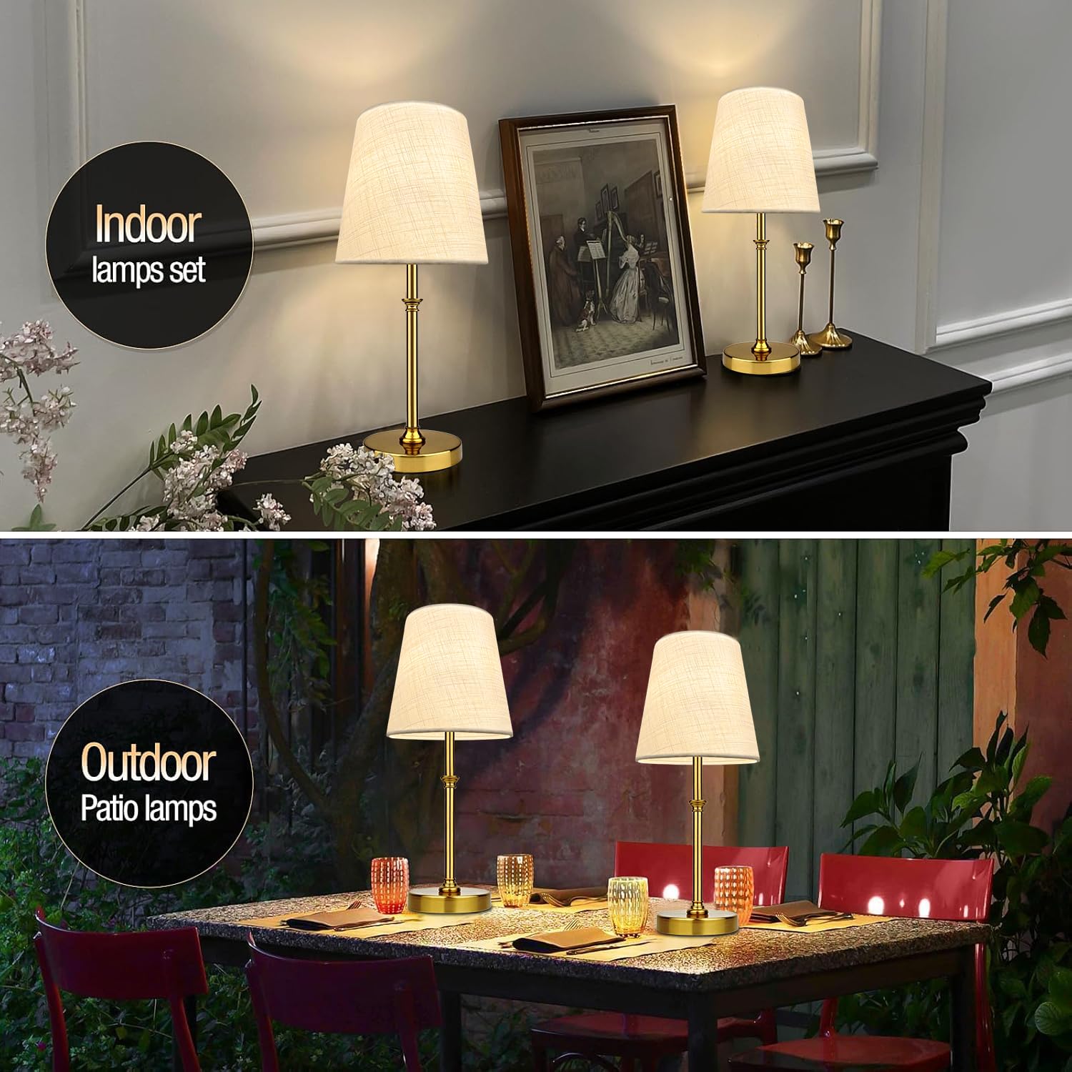 Blueye Cordless Table Lamps,Remote Control,5200Mah,No Flicker,2700K-6000K,Rechargeable Bulb,50W Equivalent,Retro Style,Fabric Sh