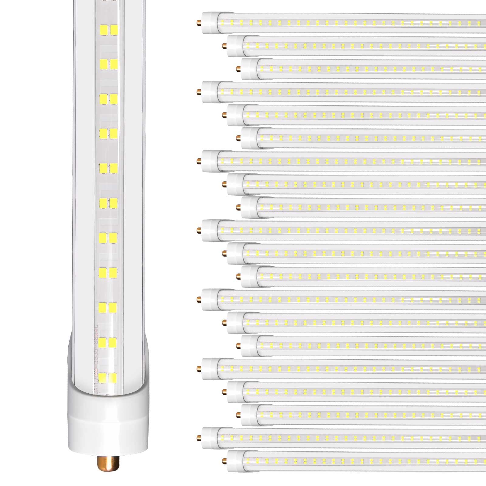 Onlylux 8Ft Led Bulbs, 8 Foot Led Tube Light (20 Pack) 45W 6000Lm 6500K, Super Bright,T8 Single Pin Fa8 Lights, Clear Cover,8 Fo