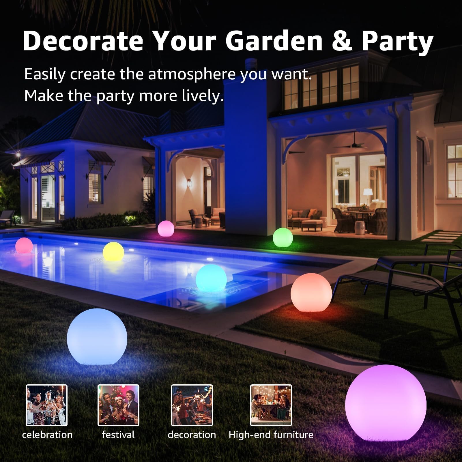 FUYO LED Ball Light, 16-inch Solar Light Up Pool Balls, Rechargeable & Remote Control Globe Lights 16 RGB Colors Mood Night Ligh