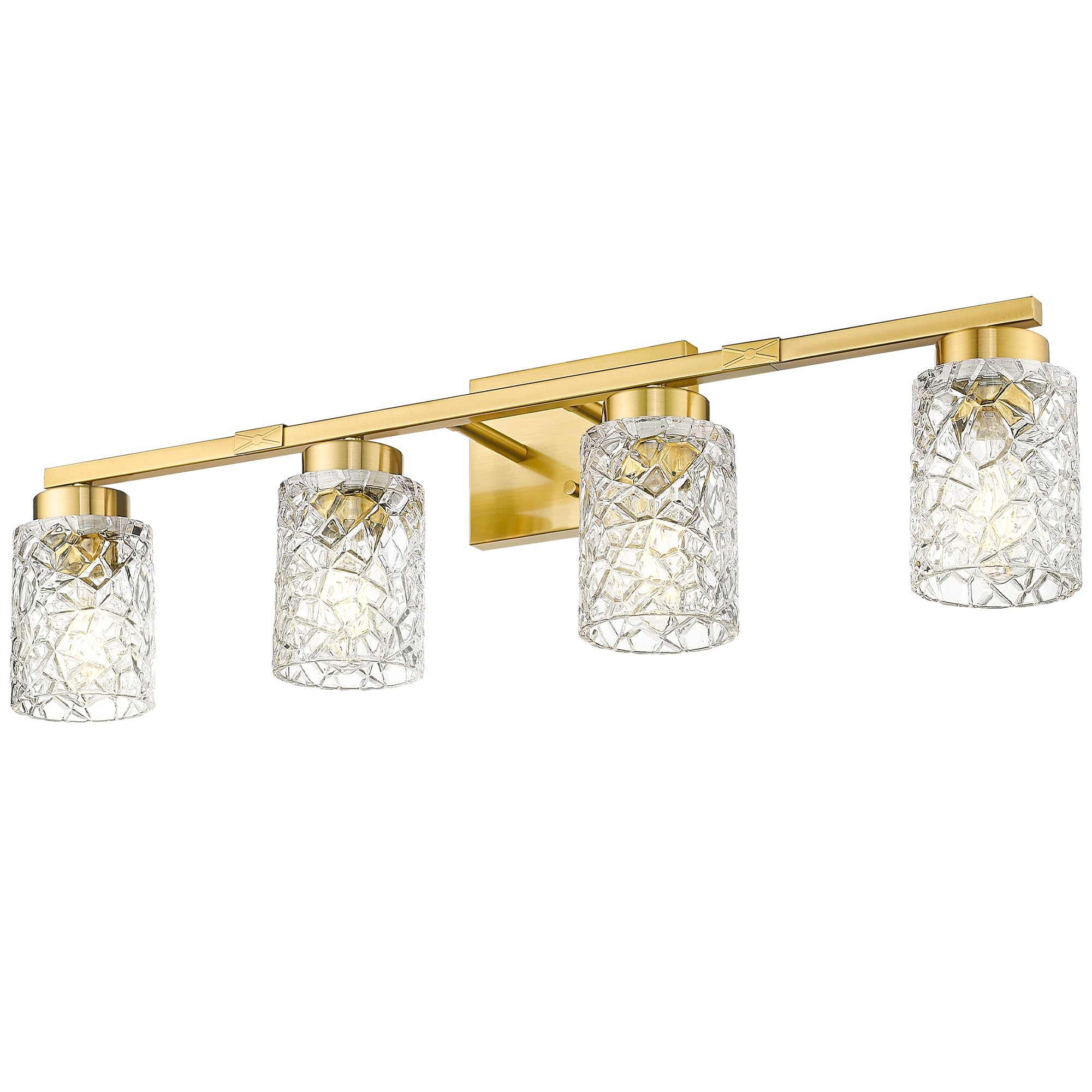 Emliviar 4-Light Vanity Light, Brushed Gold, Modern Wall Sconce, Clear Glass, 31 Inch, Model HE294B-4W BG