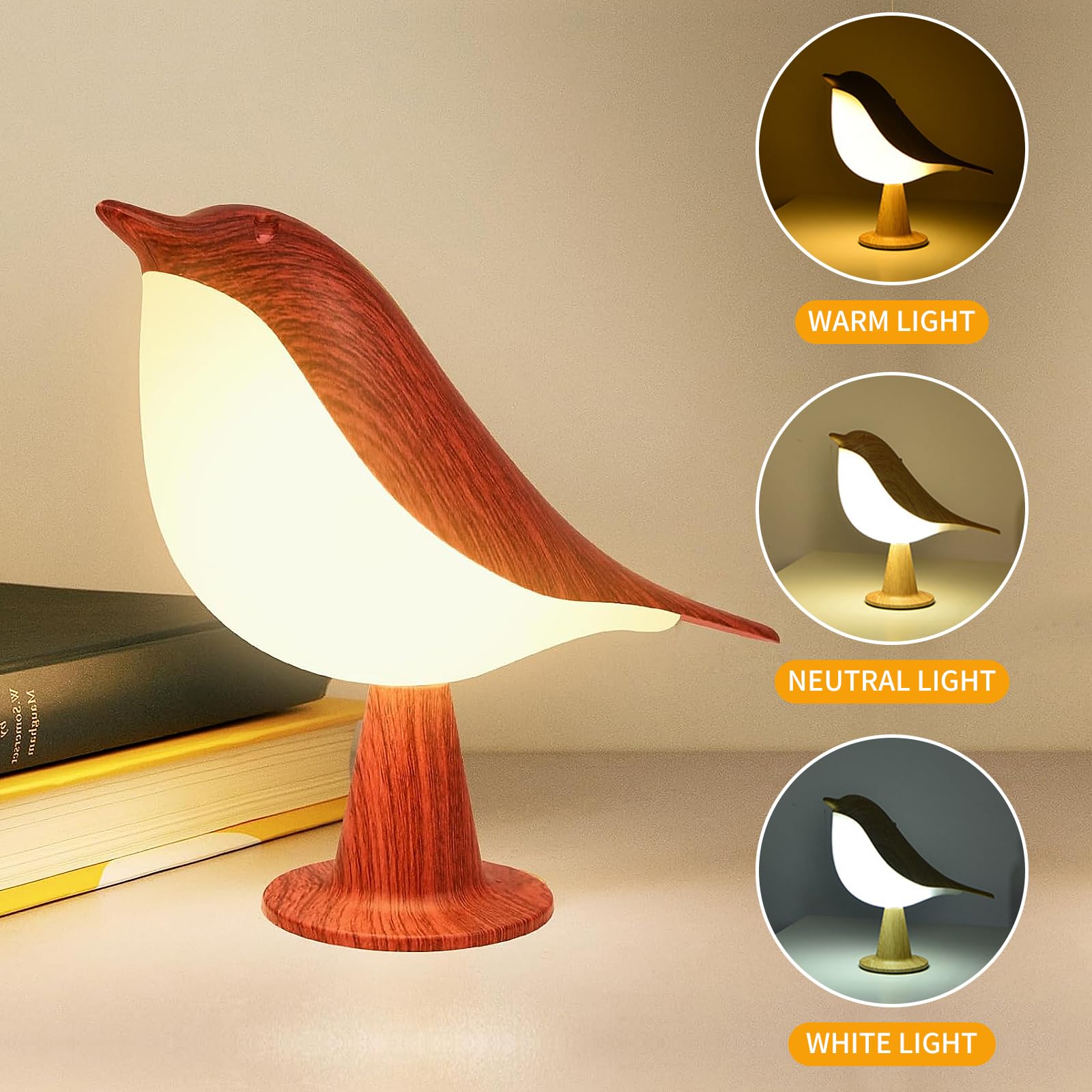 Hogxuae Small Desk Lamp, Bird Cordless Table Lamp With 3 Color Temperature Dimmer And Touch Sensor - Rechargeable Battery Night