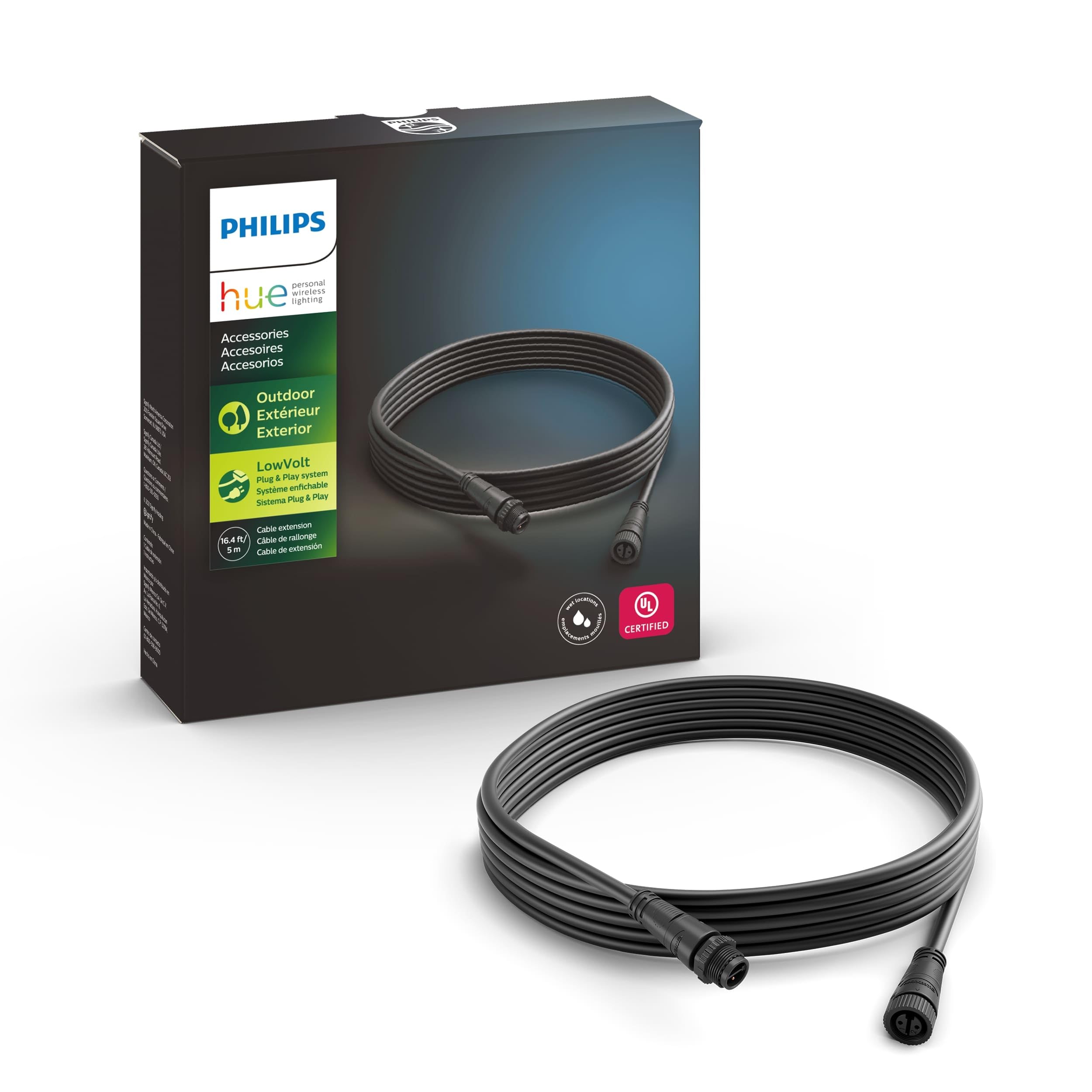 Philips Hue Outdoor 16-Foot Cable Extension - Extend Your Hue Outdoor Low Voltage Lights - 1 Pack - Requires Hue Bridge - Weathe