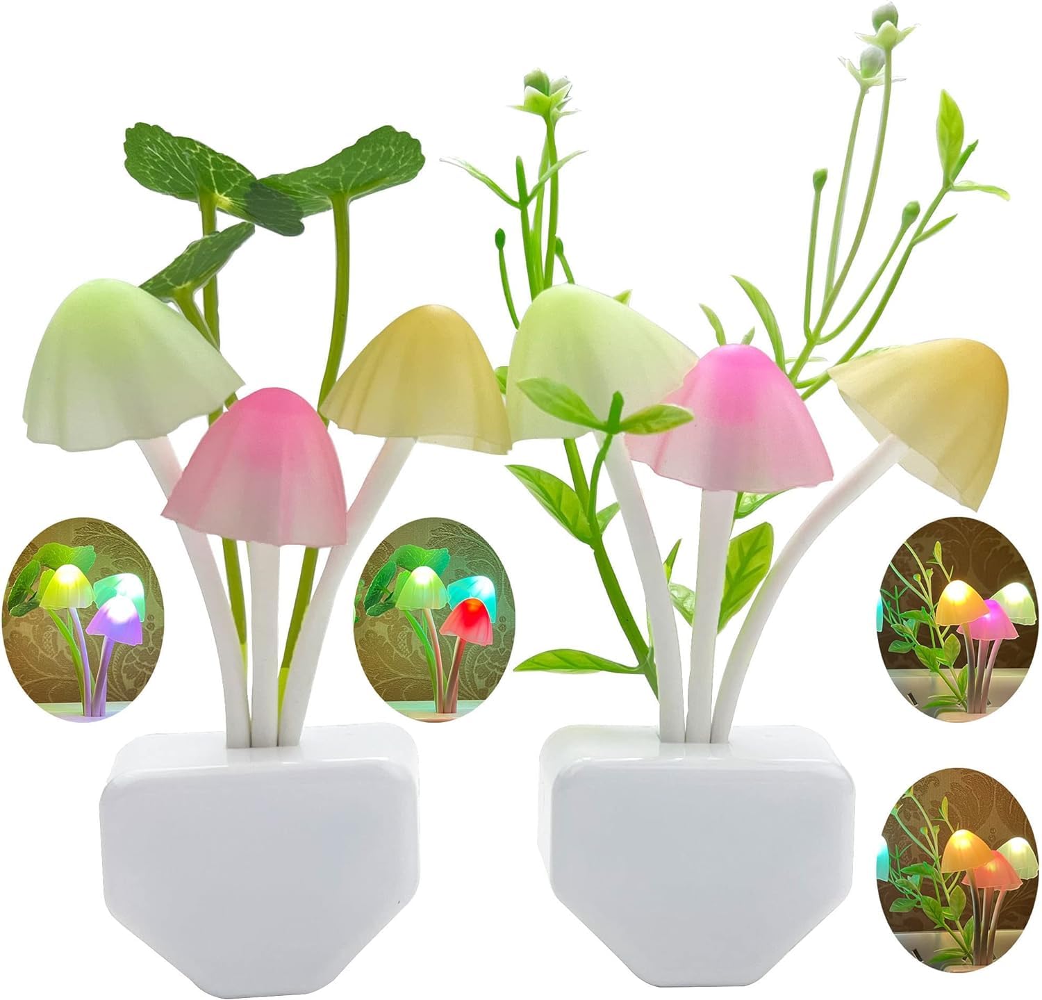 Zezhou Sensor Mushroom Night Light - 2 Pack Color Changing Plug-In Wall Led Mushroom Dream Bed Lamp For Kids mature-themeds Stocking Stuffers Ideas Birthday Gift Cute Nightlight