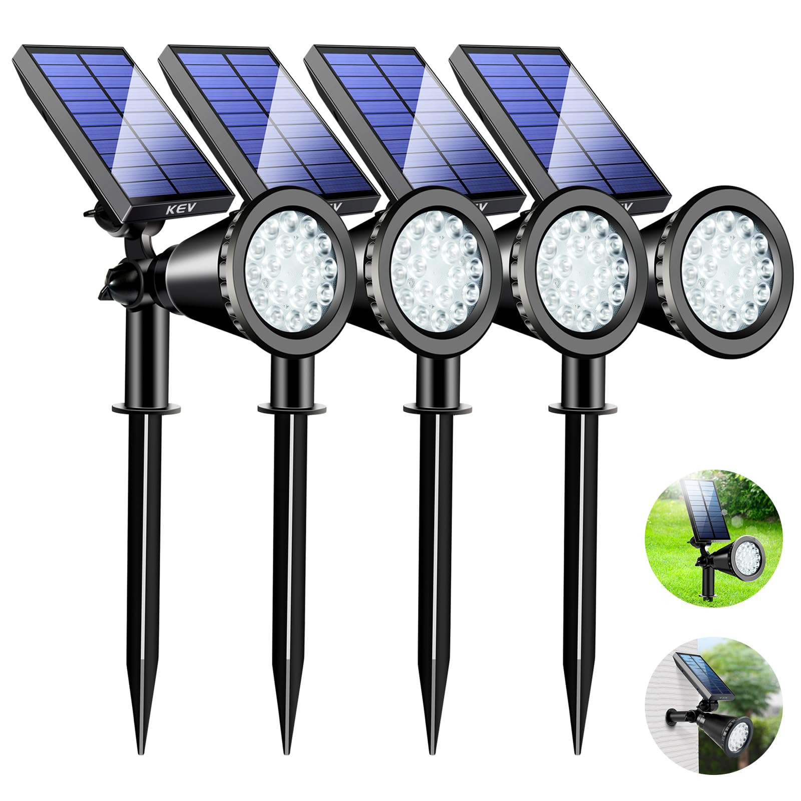 KEV 800 Lumens Solar Spot Lights Outdoor,18 LEDs Solar Flood Lights with 2 Modes &Adjustable &IPX65 Waterproof,Solar Spotlight f