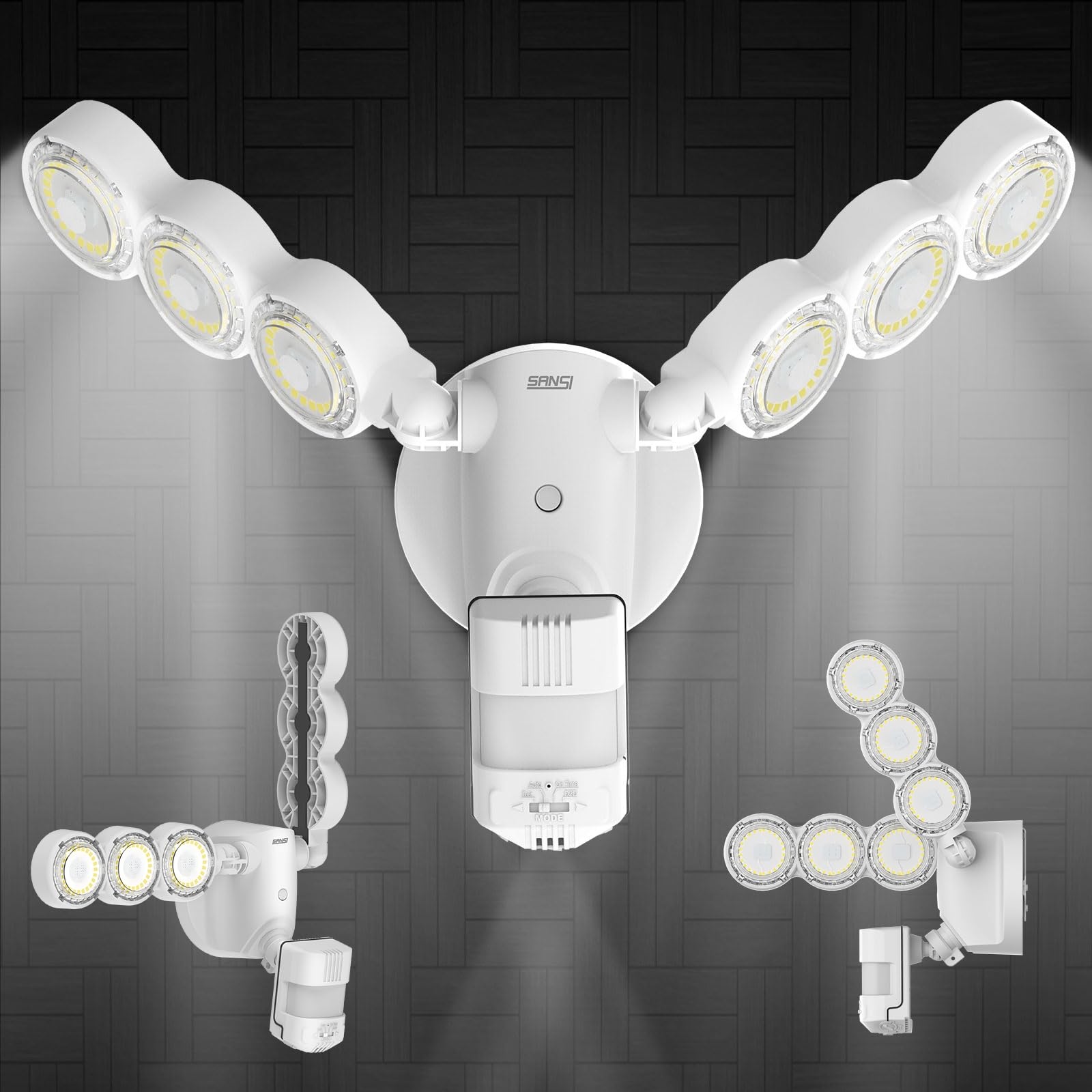 Sansi 45W Motion Sensor Outdoor Flood Light, 6000Lm, 5000K, White, C2440-Mw-45W, 4 Modes, 320° Wide Angle