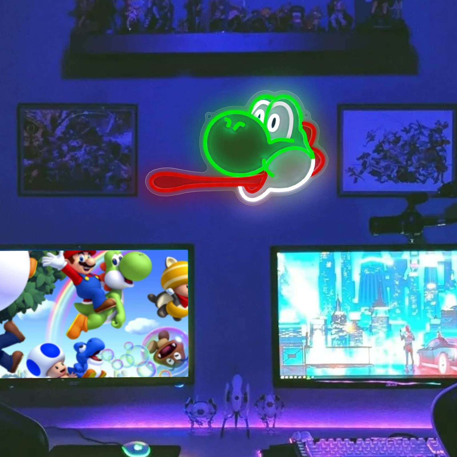 FRIFUN Mario Neon Sign LED Light 16in Acrylic Yoshi USB Powered with 10 Brightness Settings for Bedroom Wall Decor