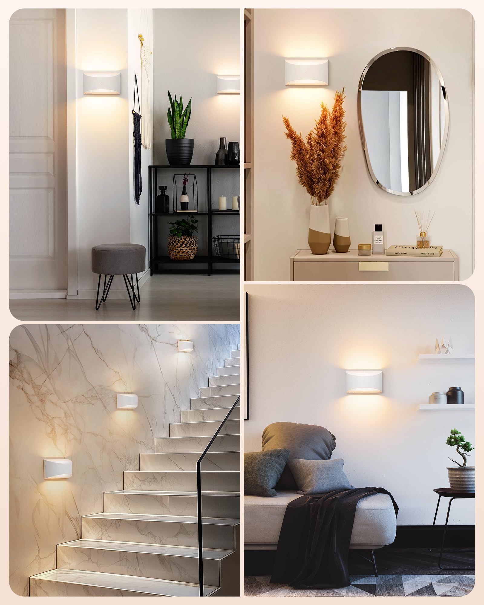 Brightown Battery Powered Wall Sconces Set Of Two  Rechargeable Magnetic Wall Sconce With Remote Control  3 Colors Wireless Up And Down Wall Mount Light For Hallway Bedroom Bedside Living Room(White)