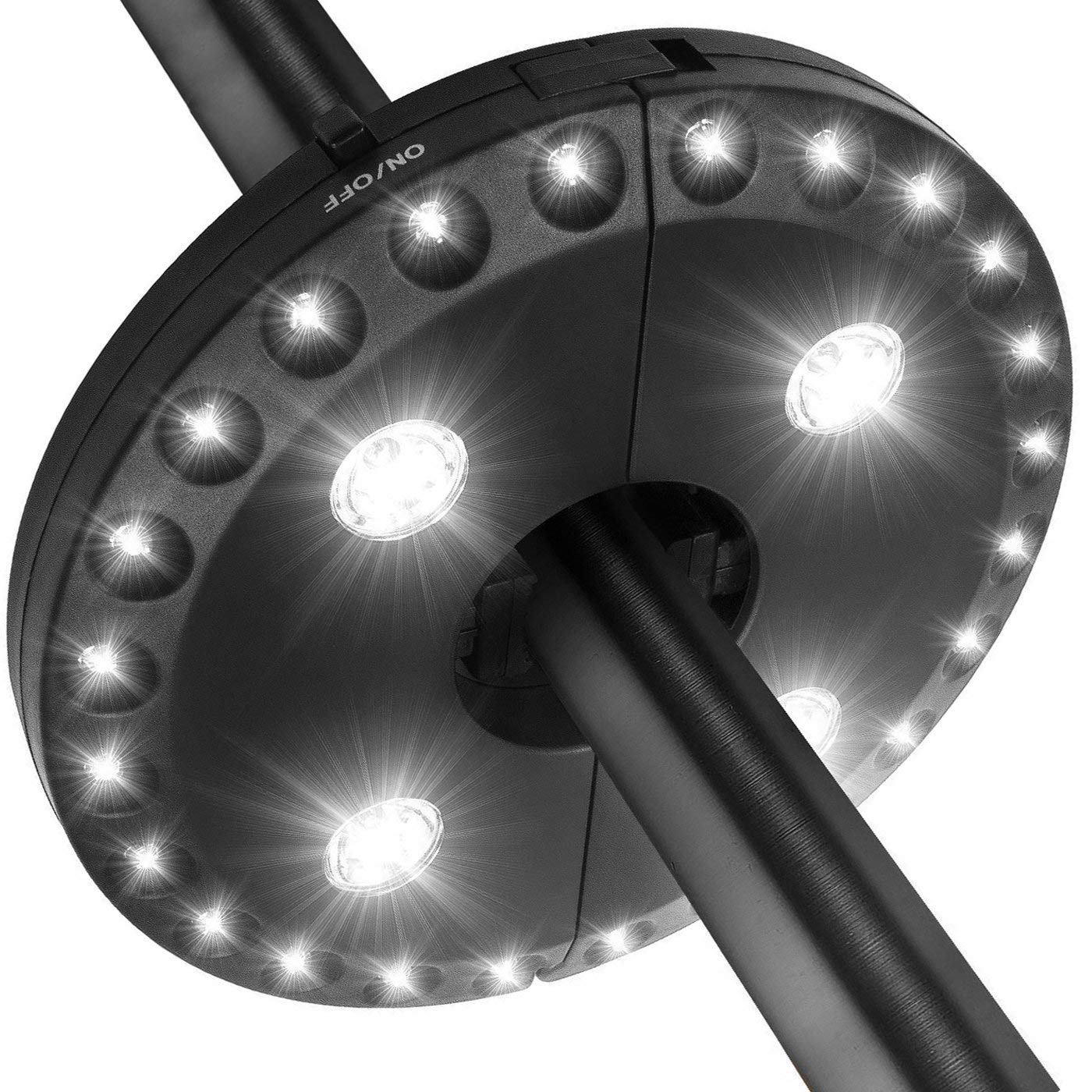 LATME Patio Umbrella Light, Cordless 28 LED, 3 Brightness Modes, Battery Operated, Model POL-Blac, Color Black