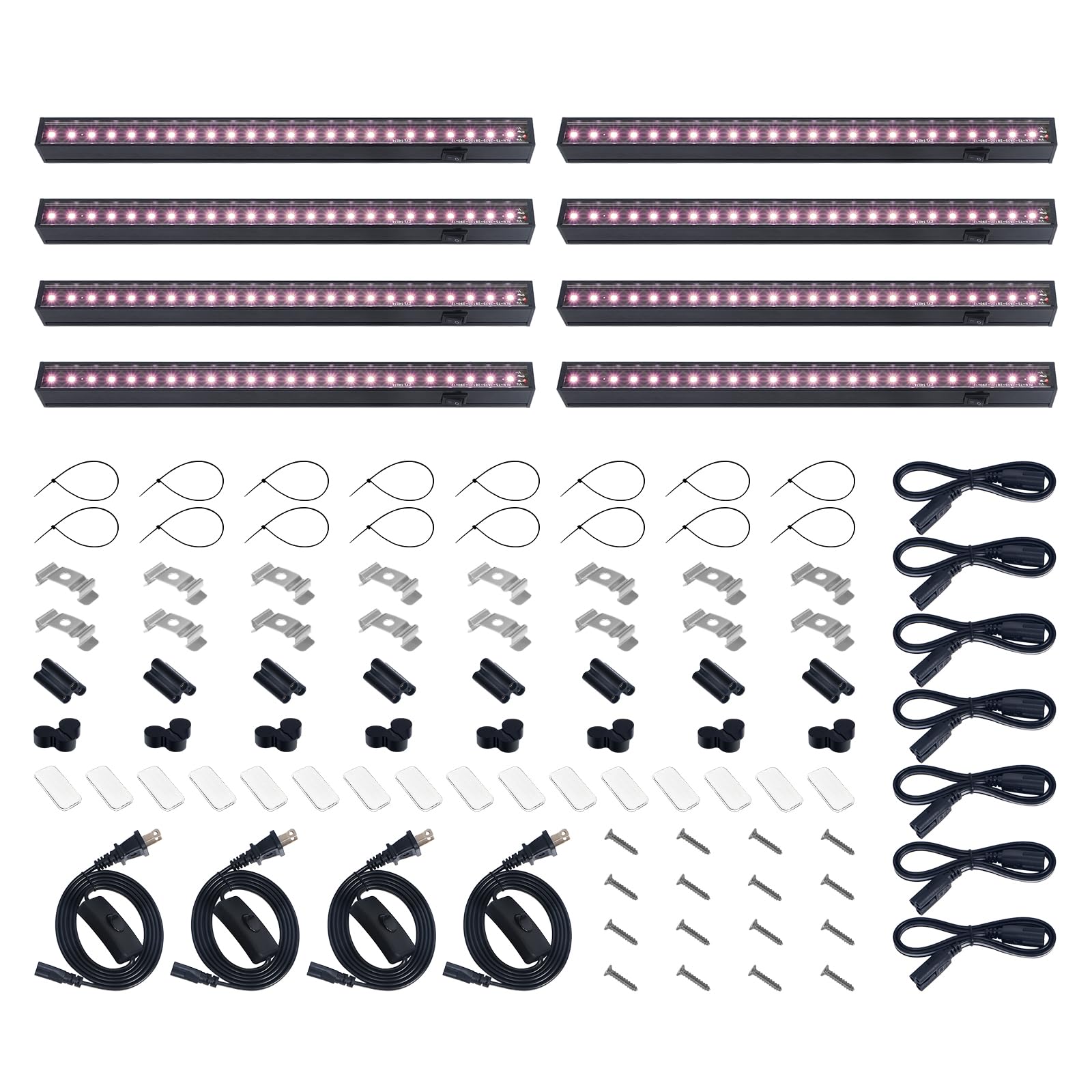 Barrina LED Grow Lights, T5 Full Spectrum Light Strips, 1ft, Black Cover, Pinkish White, Model INWT504005650Fc, 8 Pack