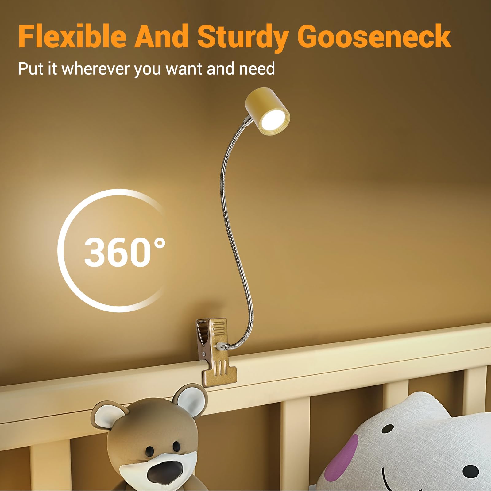Best World LED Reading Light, 3 Modes, 10 Brightness Levels, Clip-On, Gooseneck, Aluminum, Gold, Model DA-3.5W-10
