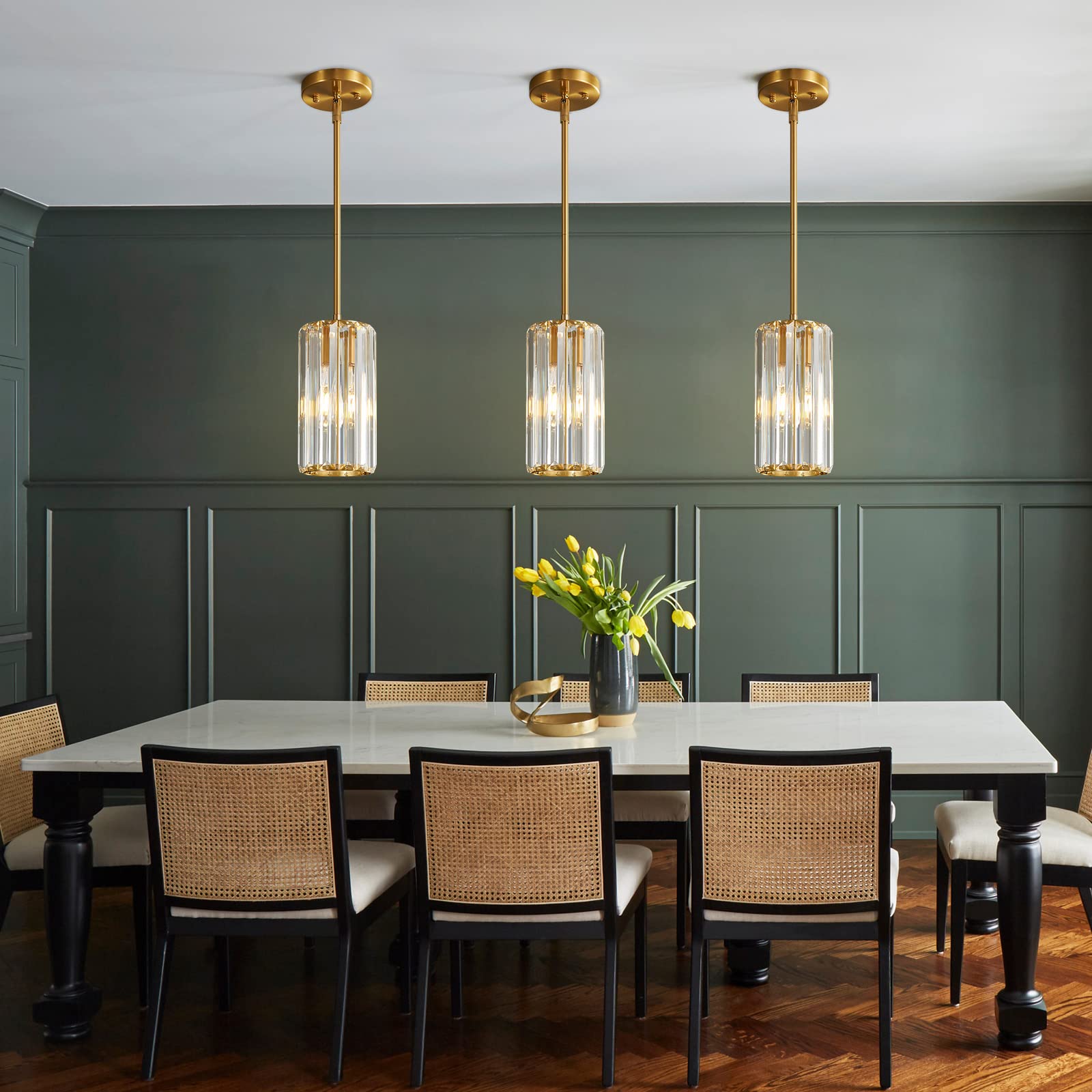 Zhllmq Gold Pendant Lighting Modern Pendant Light Mini Crystal Chandeliers Adjustable Pendant Light Fixture For Kitchen Island Dinning Room Corridor Bedroom (Gold 1-Light)
