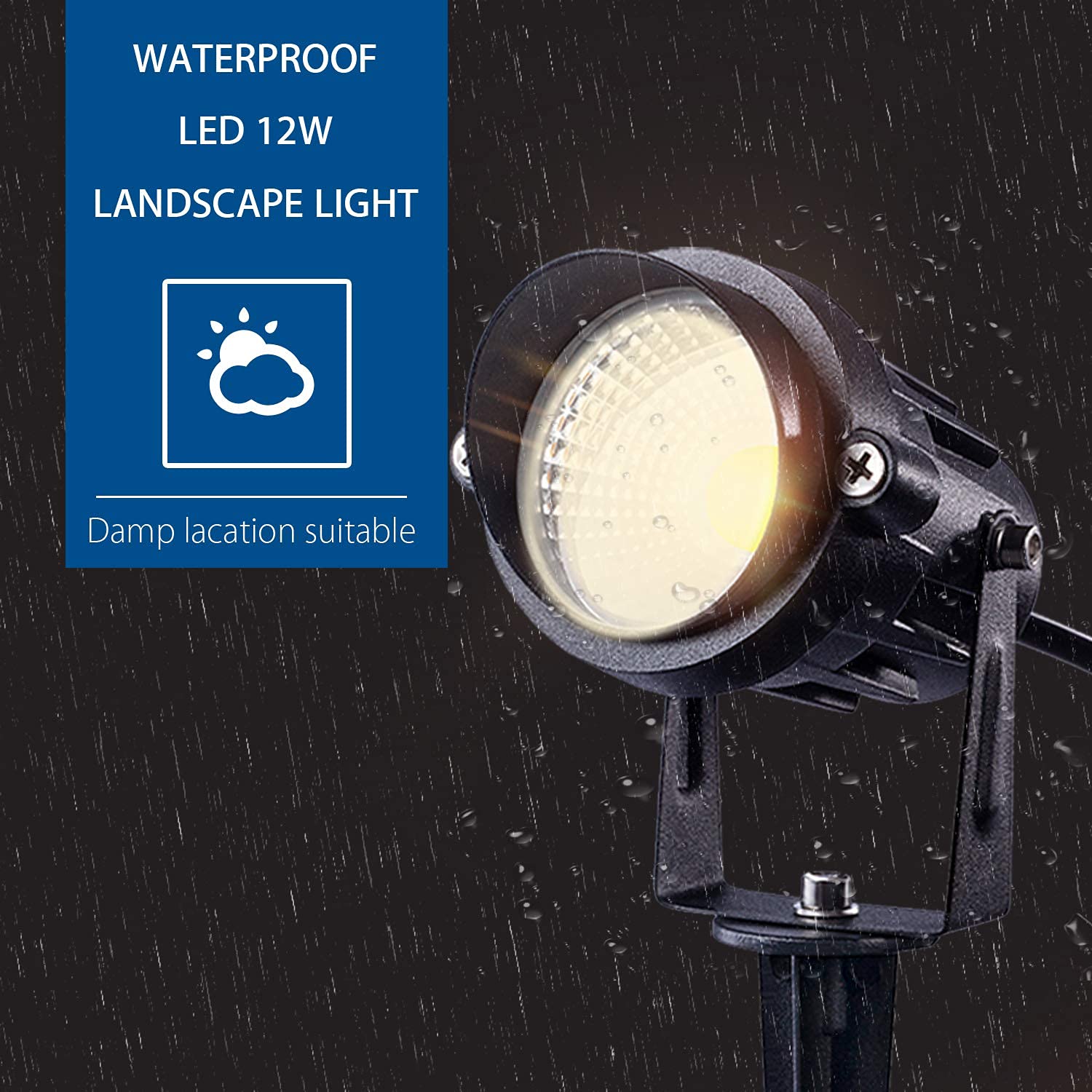 SUNVIE 12W LED Landscape Lights, Waterproof Outdoor Spotlights, 8 Pack, Warm White, Aluminum