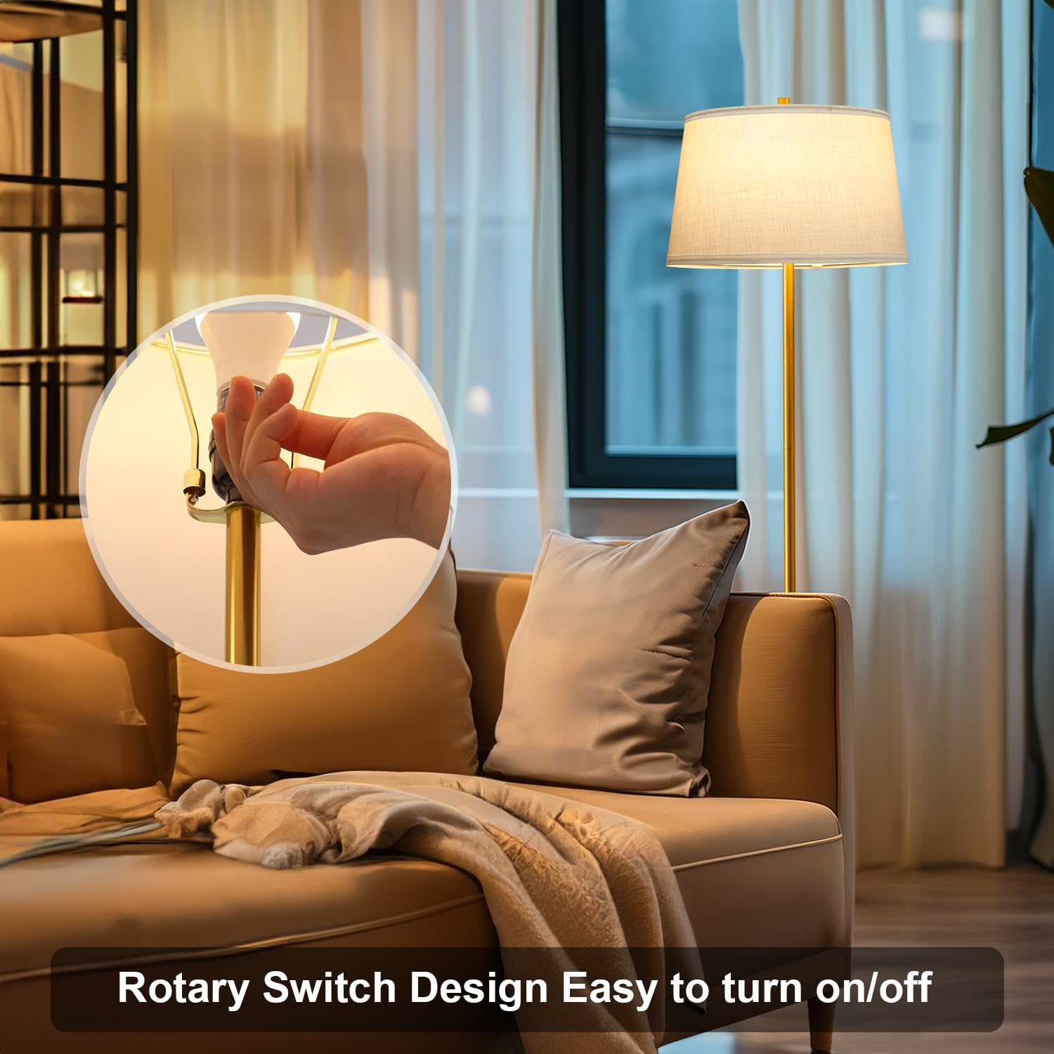 Oneach 61'' Floor Lamp For Living Room, Gold Modern Standing Lamp With White Linen Shade, Brass Tall Pole Light With Rotary Swit