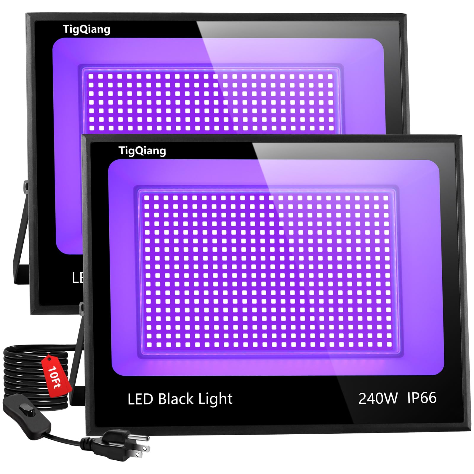 Upgraded 240W LED Black Light with 10ft Cable, IP66 Outdoor Blacklight Flood Light, Powerful Floodlight with Plug Switch for Chr