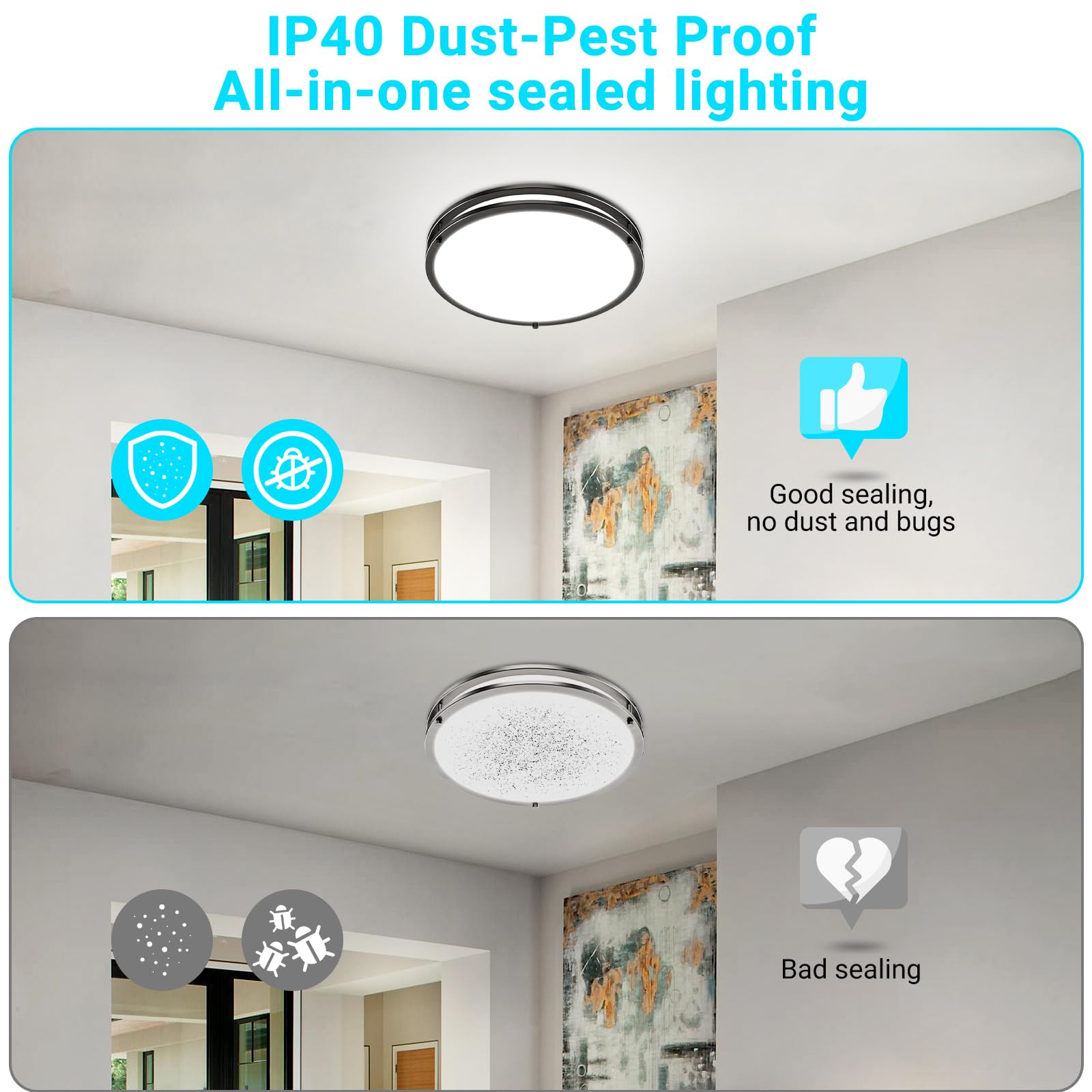 Libtit 10Inch Flush Mount Ceiling Lights  18W Dimmable Led Ceiling Light 3000K-6500K Adjustable  Black Lighting Fixture For Closet Kitchen Hallway Bathroom-2 Pack