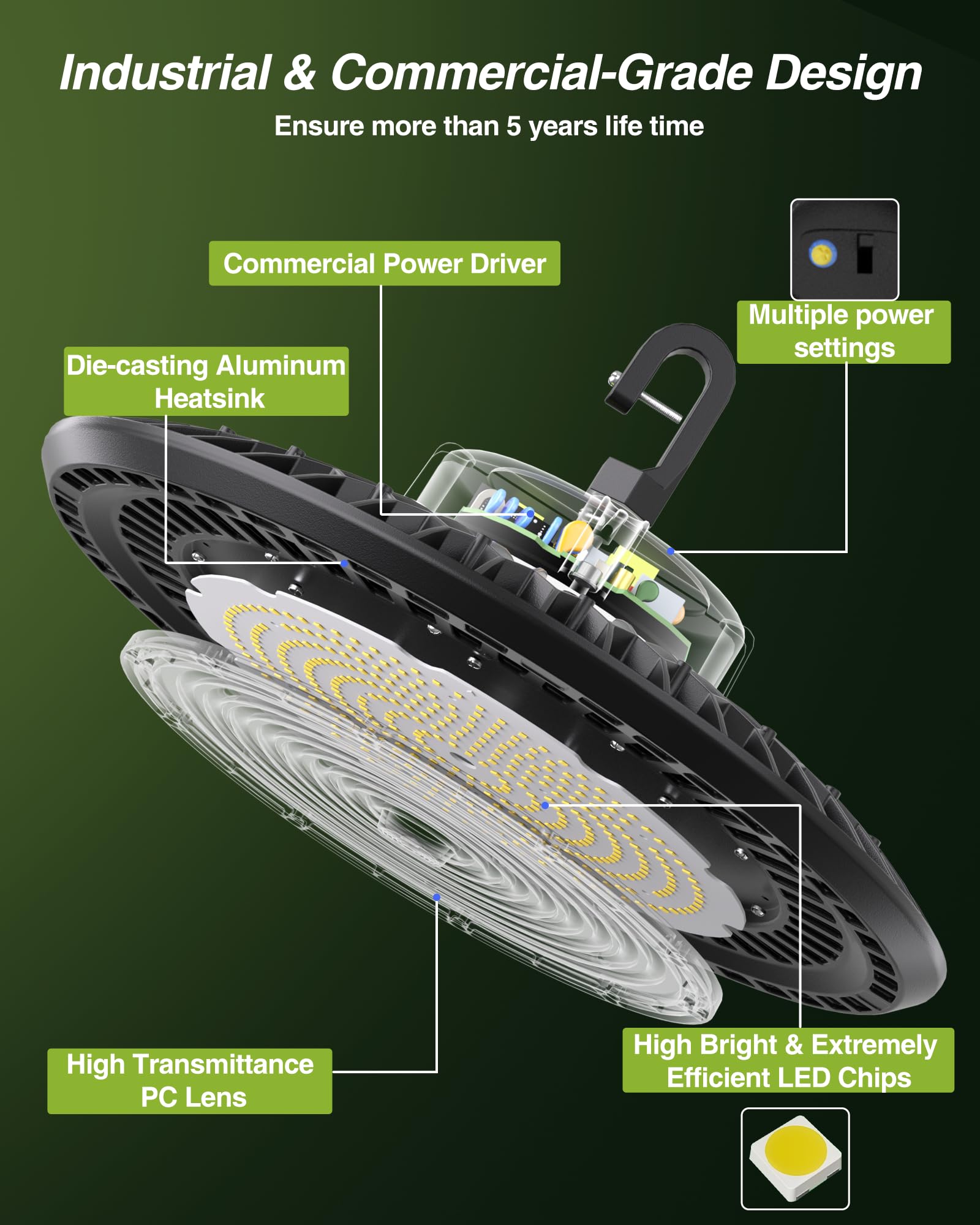 Yxl 240W 6 Pack Super Bright High Bay Led Lights, Ufo High Bay Led Shop Lights 36000Lm 5000K, 0-10V Dimmable,Us Plug 5' Cable, 100-277V High Bay Lights For Shop Barn Warehouse,Ul
