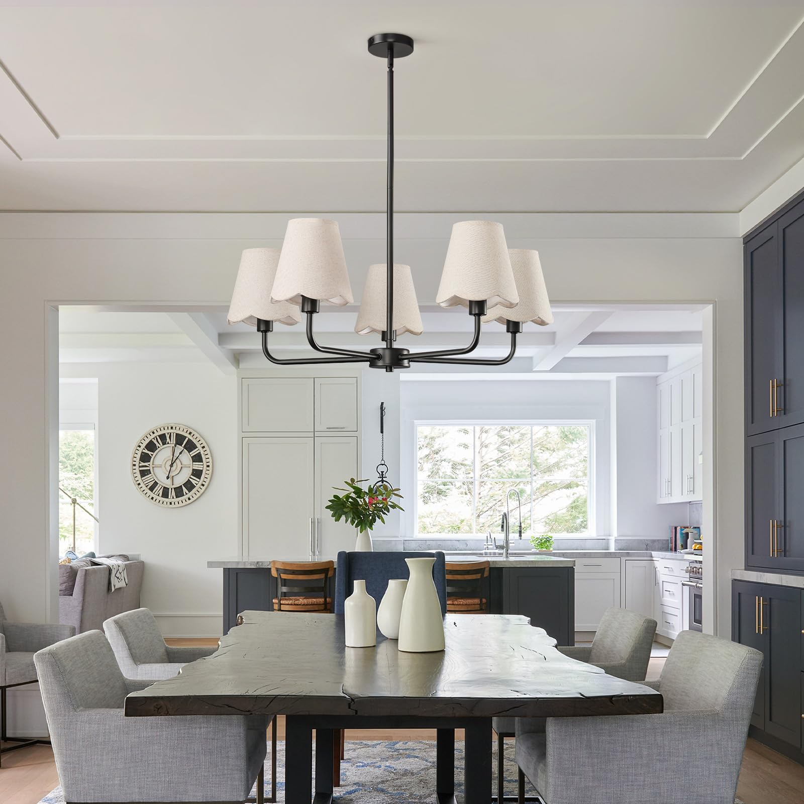 Kaisite Black Chandelier For Dining Room - 5-Light Farmhouse Dining Room Light Fixture Over Table Industrial Kitchen Lighting Fixture Ceiling Hanging Chandelier For Bedroom Living Room Foyer Entryway