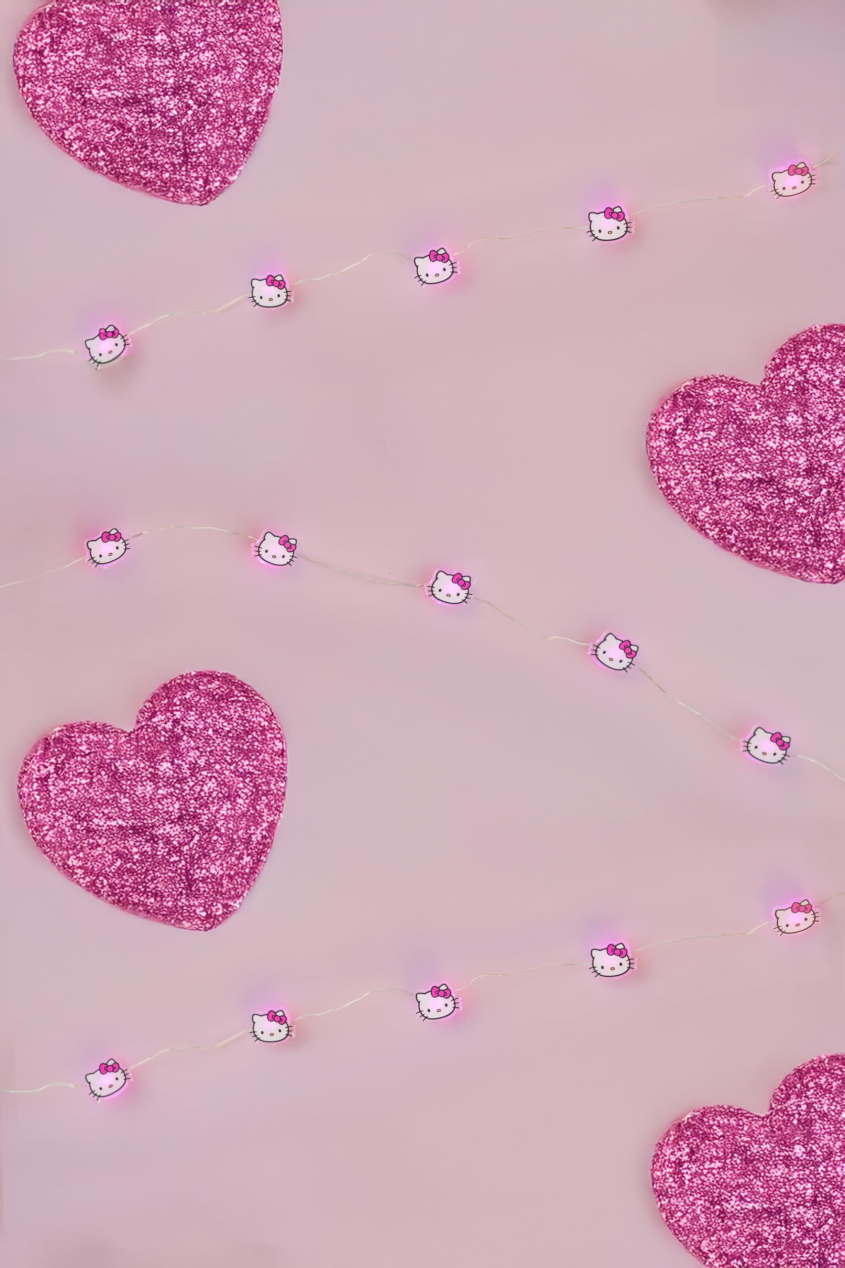 Silver Buffalo Hello Kitty Face With Pink Bow 20Ct Decorative String Lights, 7 Feet Long, Battery Powered (Batteries Not Included), Pink Led, Indoor Use Only