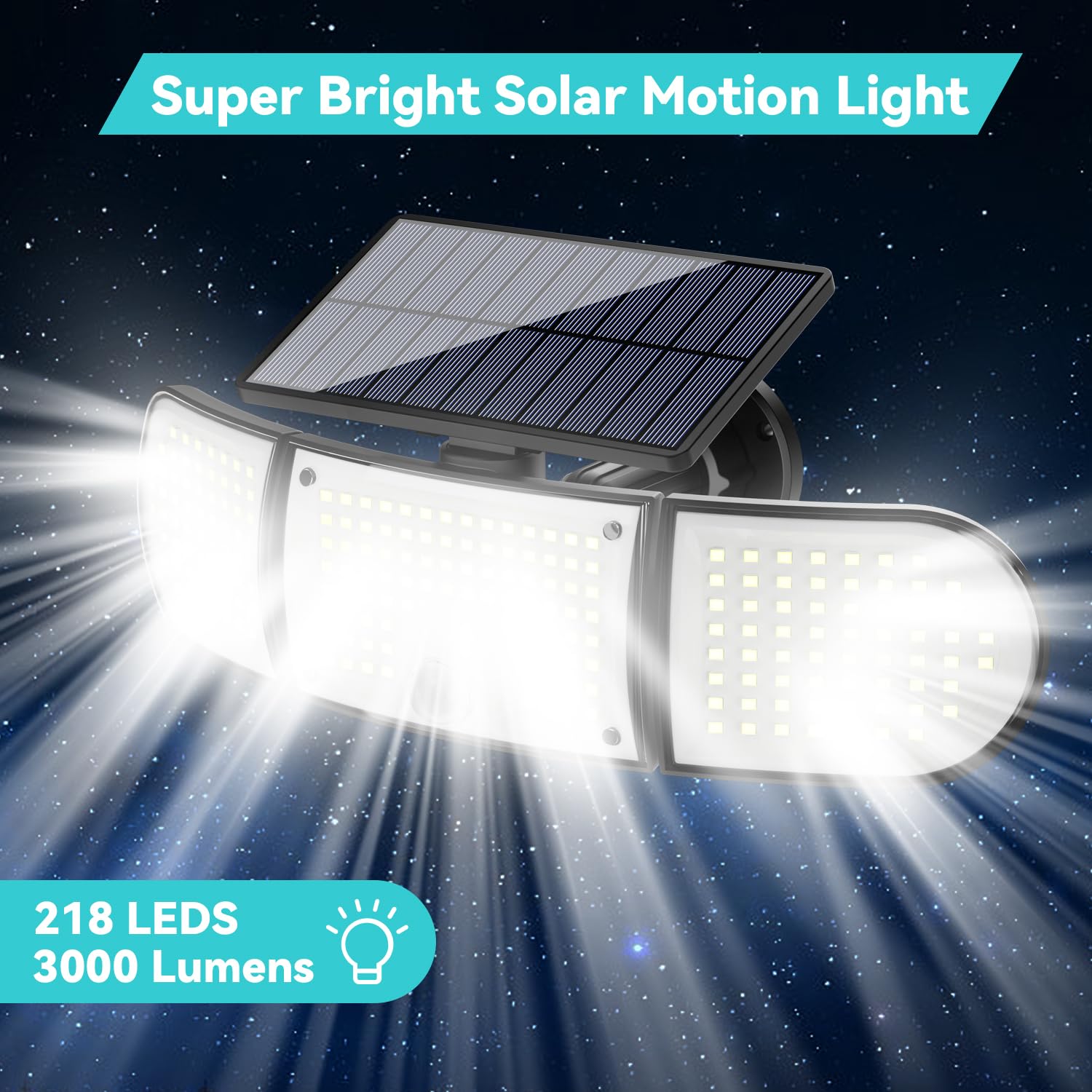 IYGR Solar Outdoor Lights, 3000LM 218 LED Motion Sensor Lights with Remote Control, IP65 Waterproof,270 Wide Angle Flood Wall Li