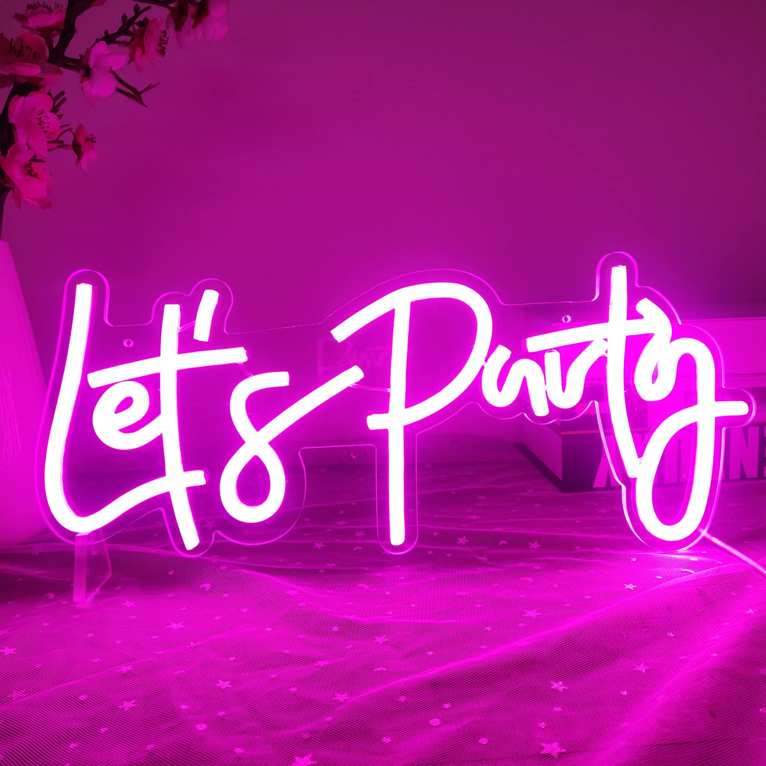 Ajoyferris Let'S Party Neon Signs Neon Light Sign For Wall Decor 16''X 7'' Word Led Neon Sign Art Decorative Lights For Bachelor