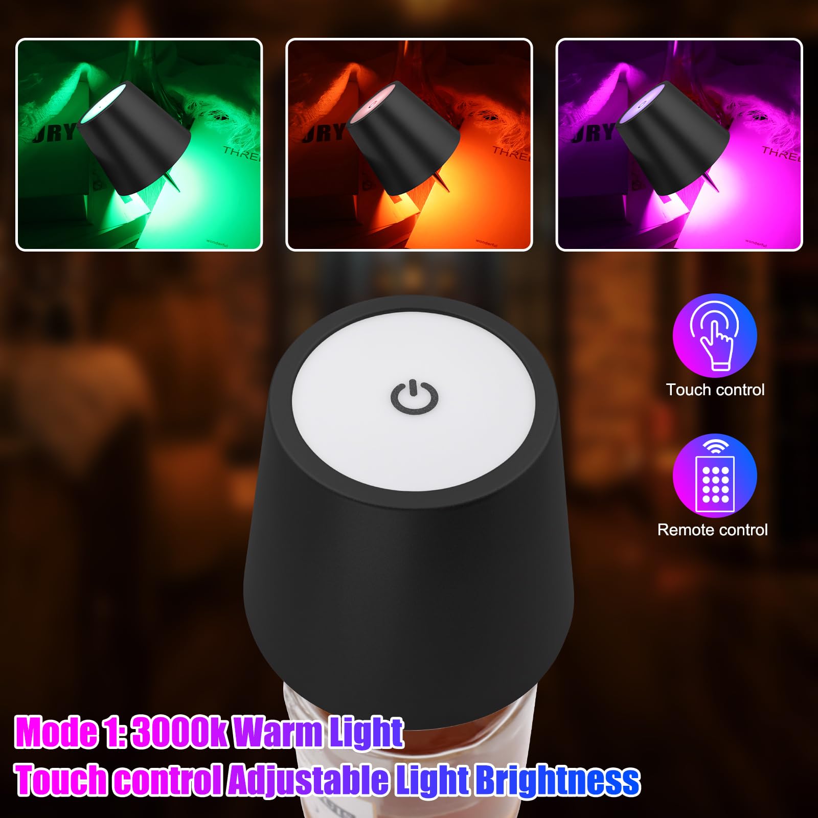 Wireless Bottle Lamp With Remote Control  Rechargeable Rgb Wine Bottle With 3Modes Light Dimming  Waterproof Touch Lamp Head For Room  Bar  Restaurant And Party Decorations(Black Rgb)