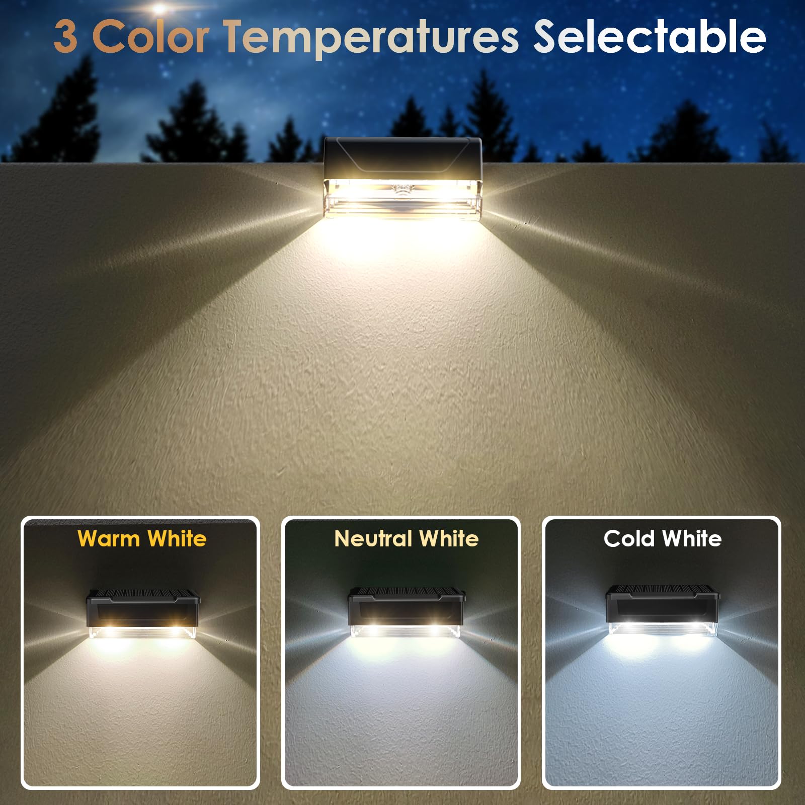 Lianglome 2Pk Solar Fence Lights Outdoor - 3000/4000/6000K 3 Mode, Ip65 Waterproof Fence Lights Solar Powered, Dusk To Dawn Sola