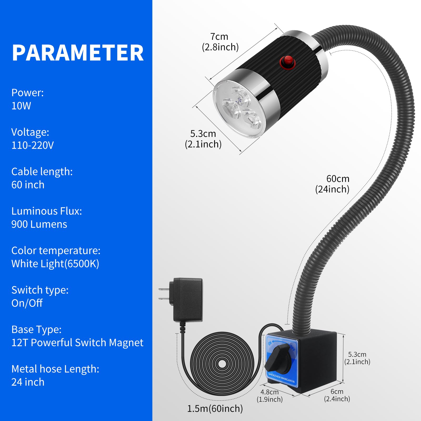 Magnetic Work Light, Led Work Light With Flexible Gooseneck And Magnetic Base, Shop Tool Lamp For Lathe, Work Bench, Sewing Mach