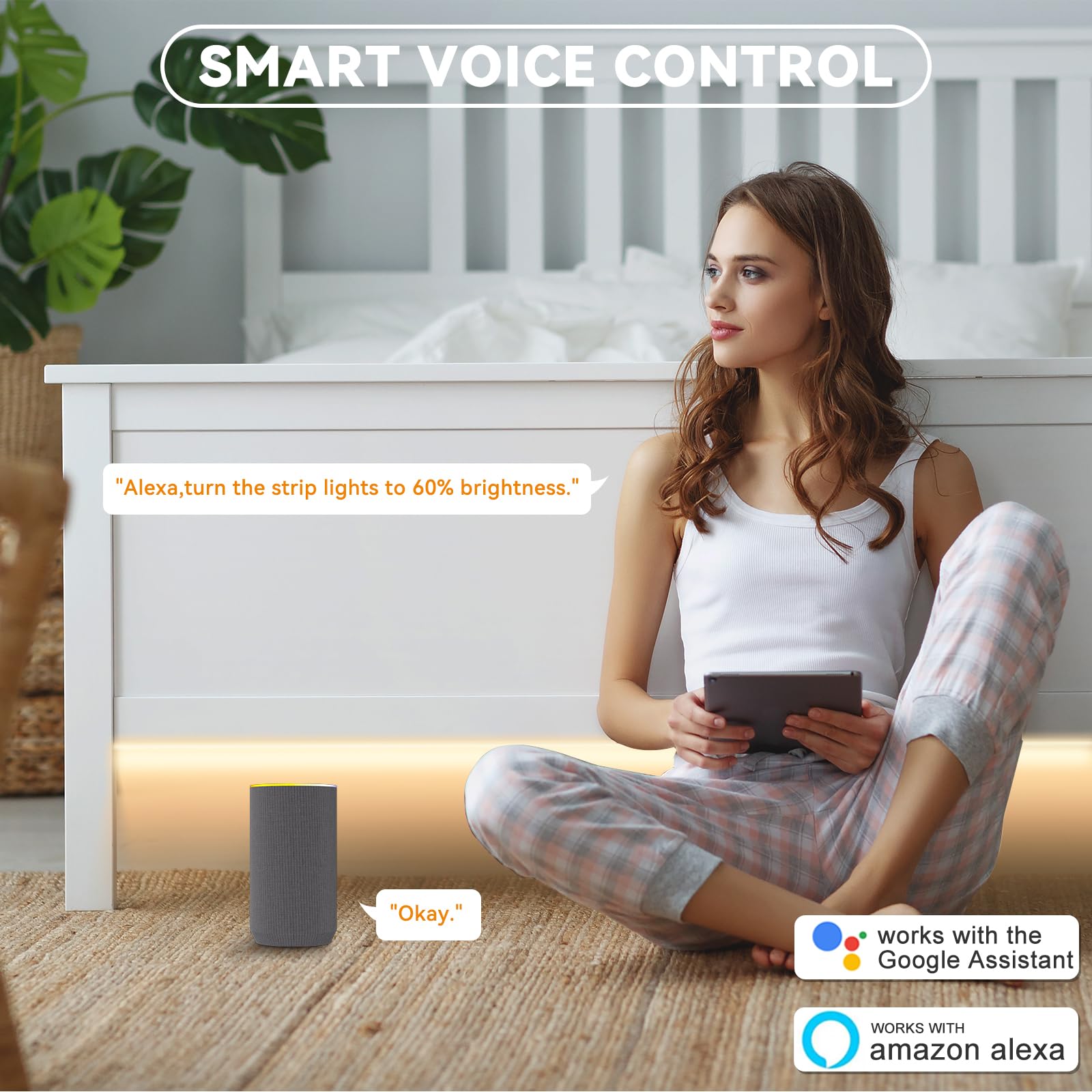 Pautix Cob Led Strip Light 65.6Ft/20M,Work With Alexa/Google Assistant,9600 Leds Warm White 3000K,Cri93+ Super Bright High Lumen